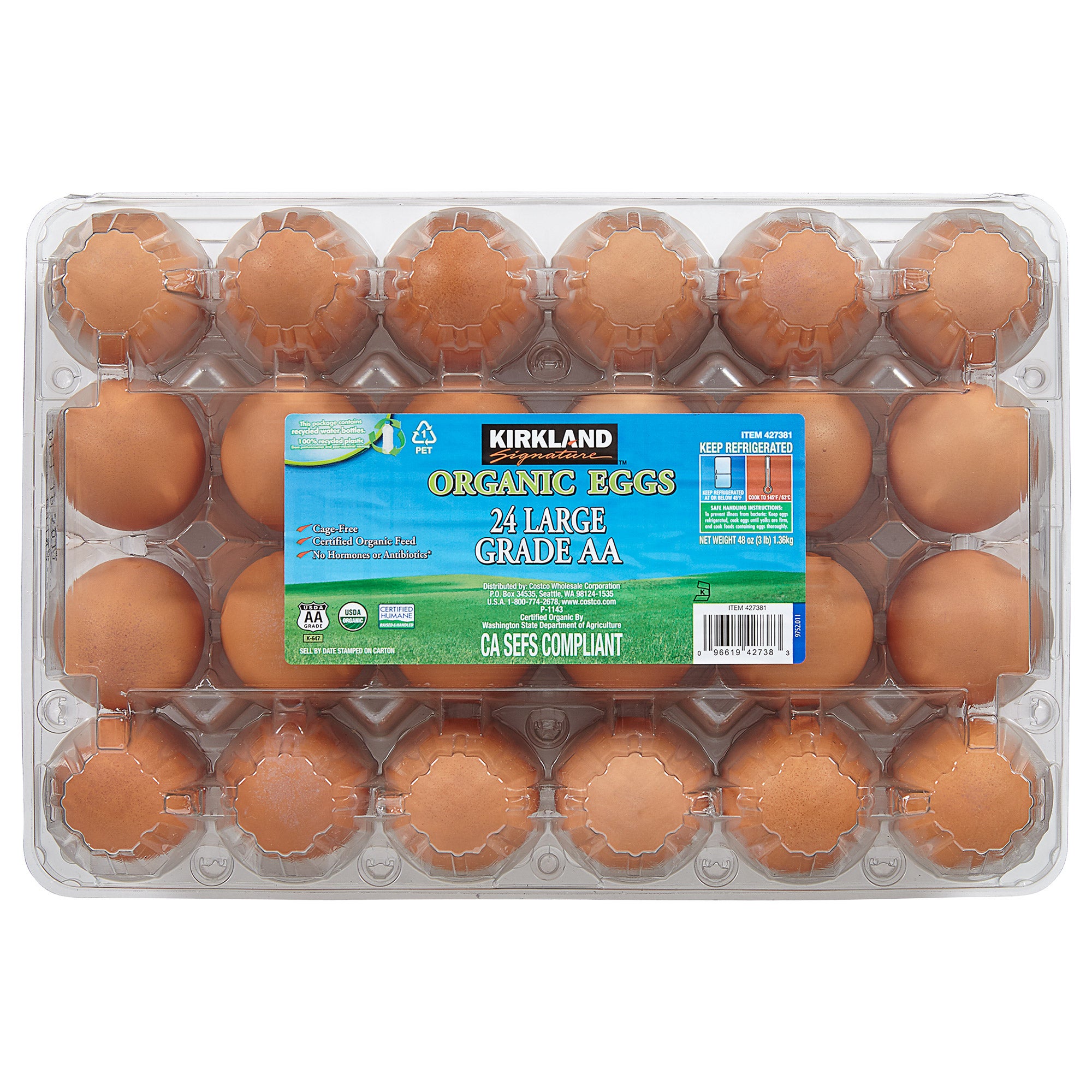 KS LARGE ORGANIC BROWN EGGS USDA GRADE AA 2 DOZEN