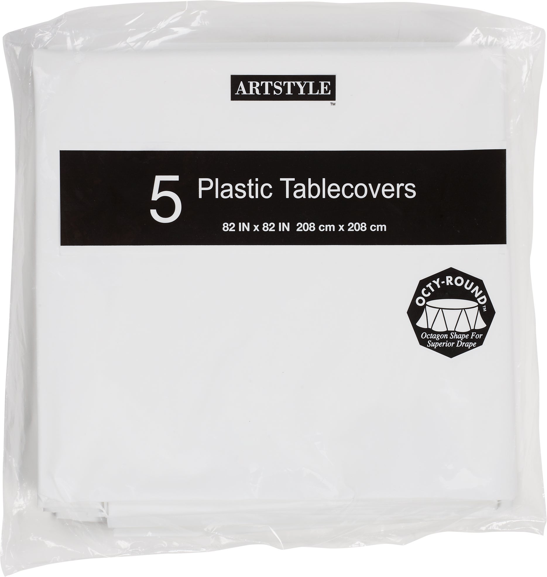 ARTSTYLE TABLECOVER PLASTIC OCTY-ROUND 82¨ X 82¨ 5CT