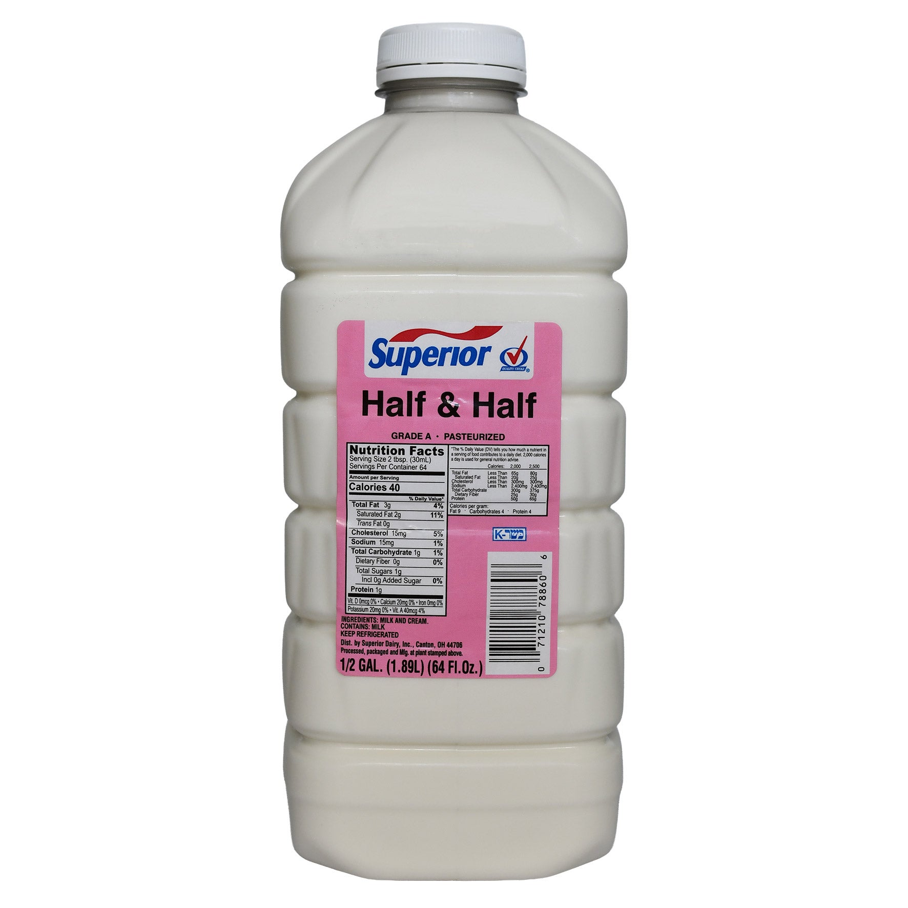 SUPERIOR HALF & HALF 64 OUNCE CARTON