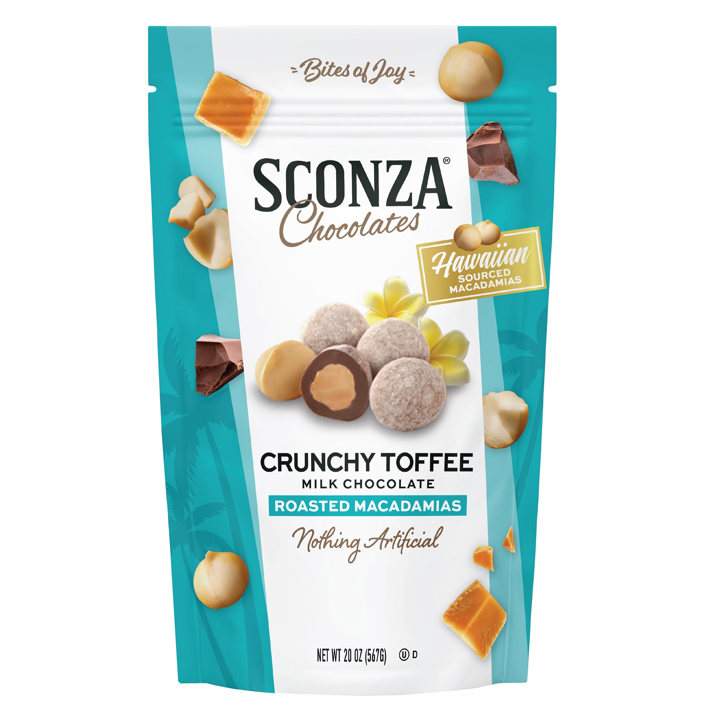 SCONZA CHOCOLATES TOFFEE MACADAMIA NUTS 20OZ