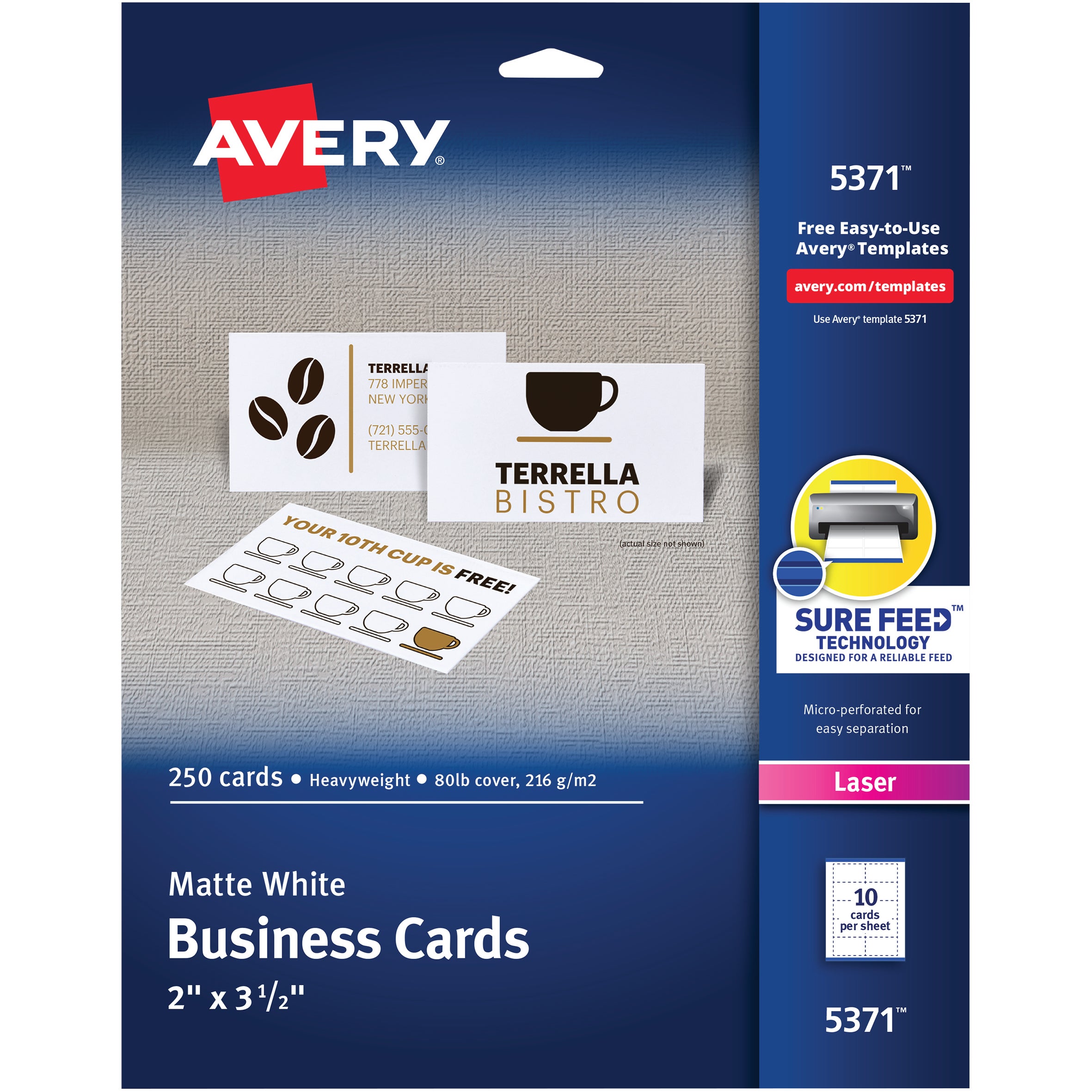 AVERY LASER BUSINESS CARDS WHITE, 250 CT #5371 - Image 1