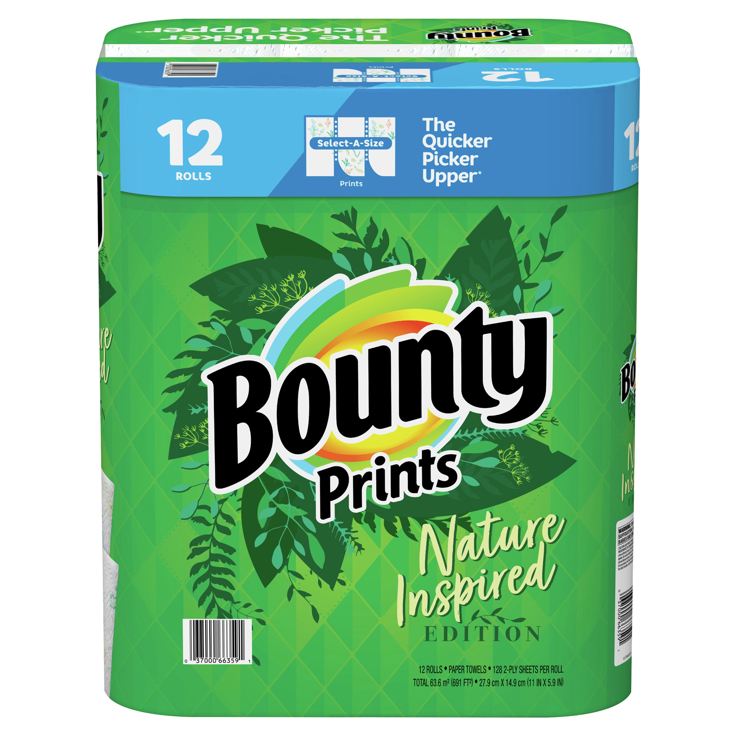 BOUNTY PRINTS SELECT-A-SIZE 12 ROLLS / 128 SHEETS