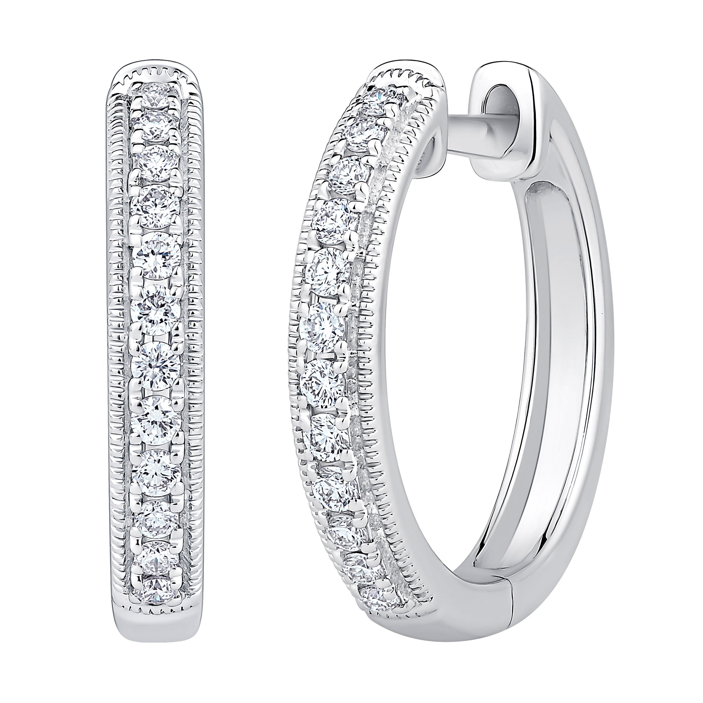 14KT WHITE GOLD 0.14CTW VS2 I ROUND DIAMOND HOOP EARRINGS - Image 1