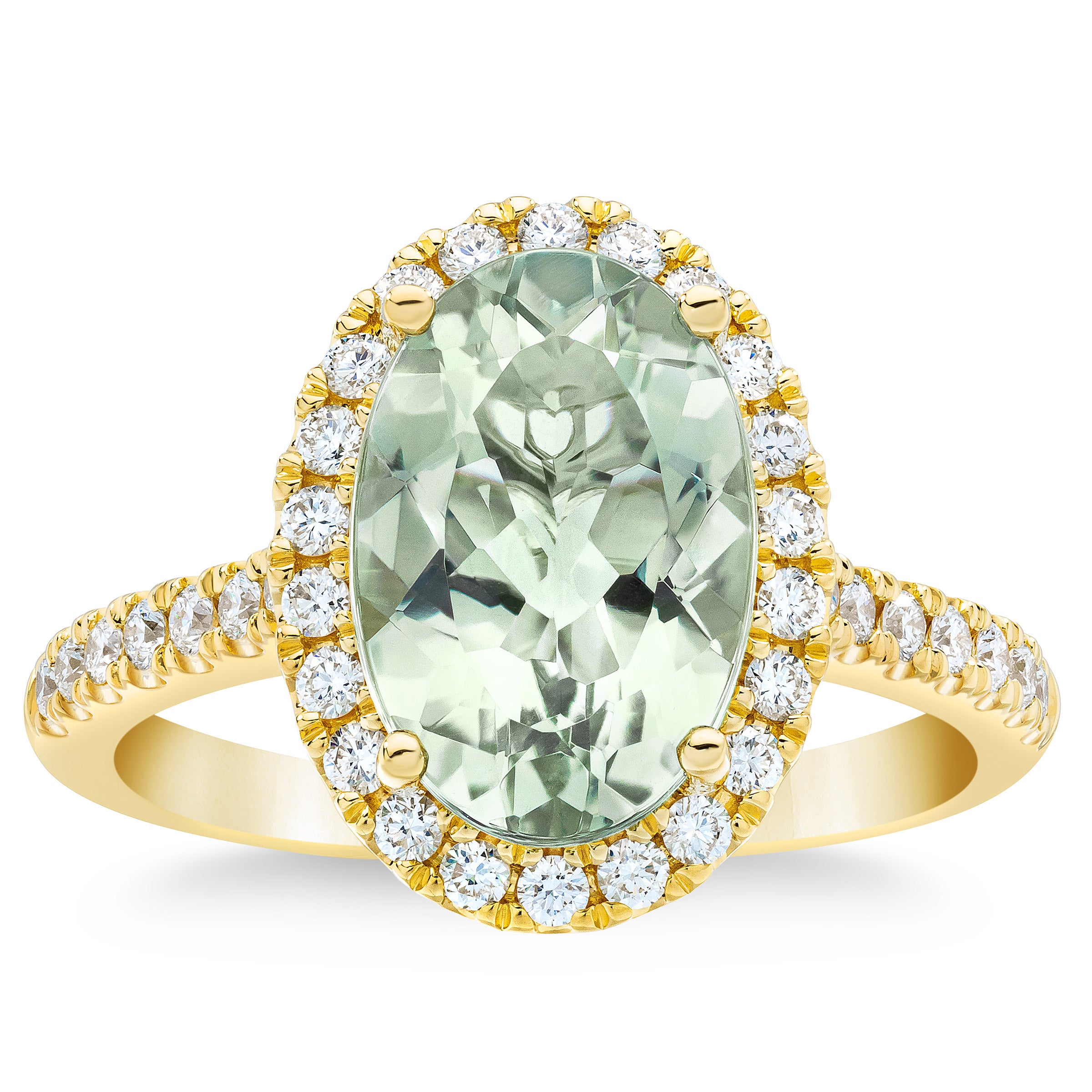 14KT YELLOW GOLD 0.40CTW VS2 I DIAMOND OVAL GREEN QUARTZ RING - Image 1