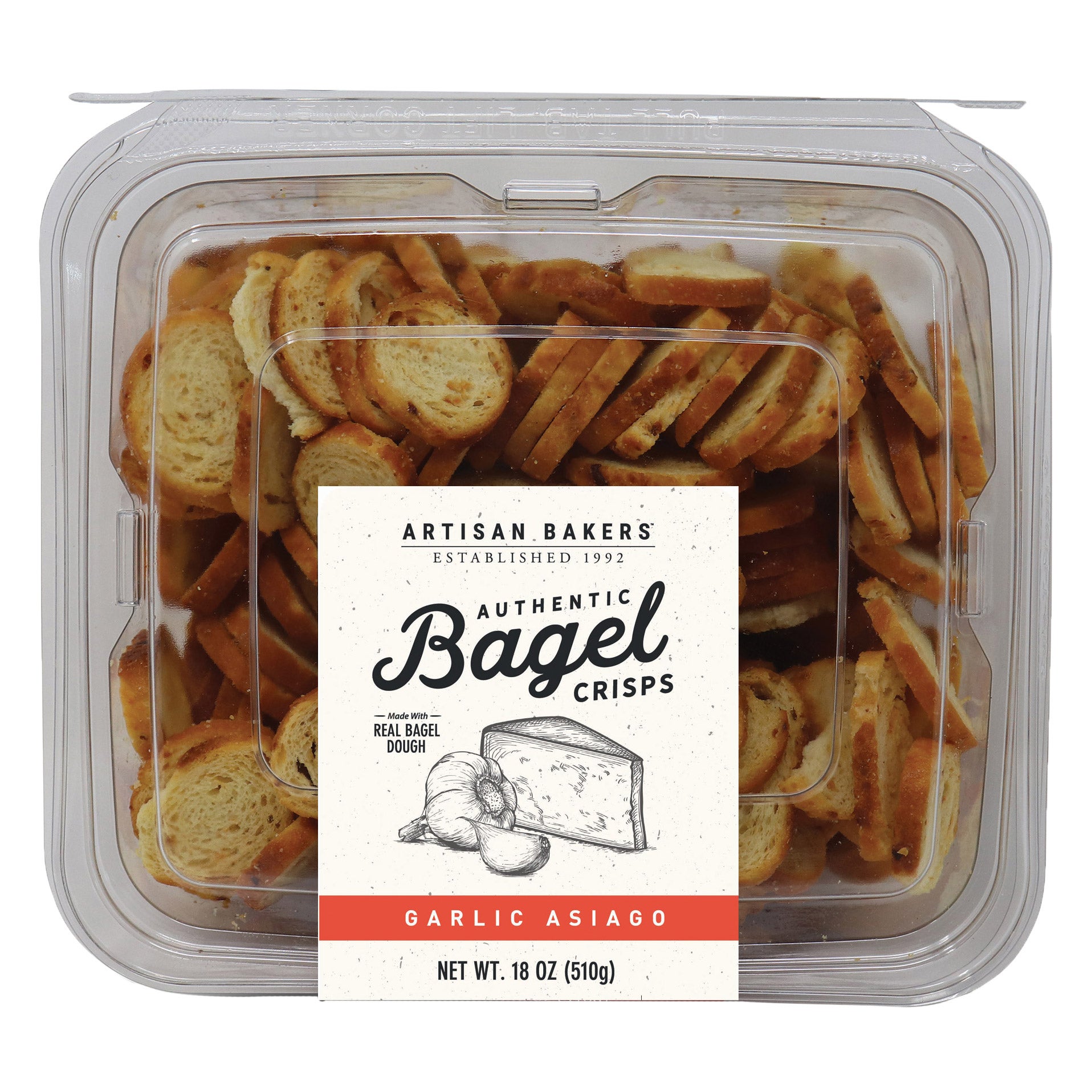 ARTISAN BAKER'S GARLIC ASIAGO BAGEL CRISPS 18 OZ - Image 1