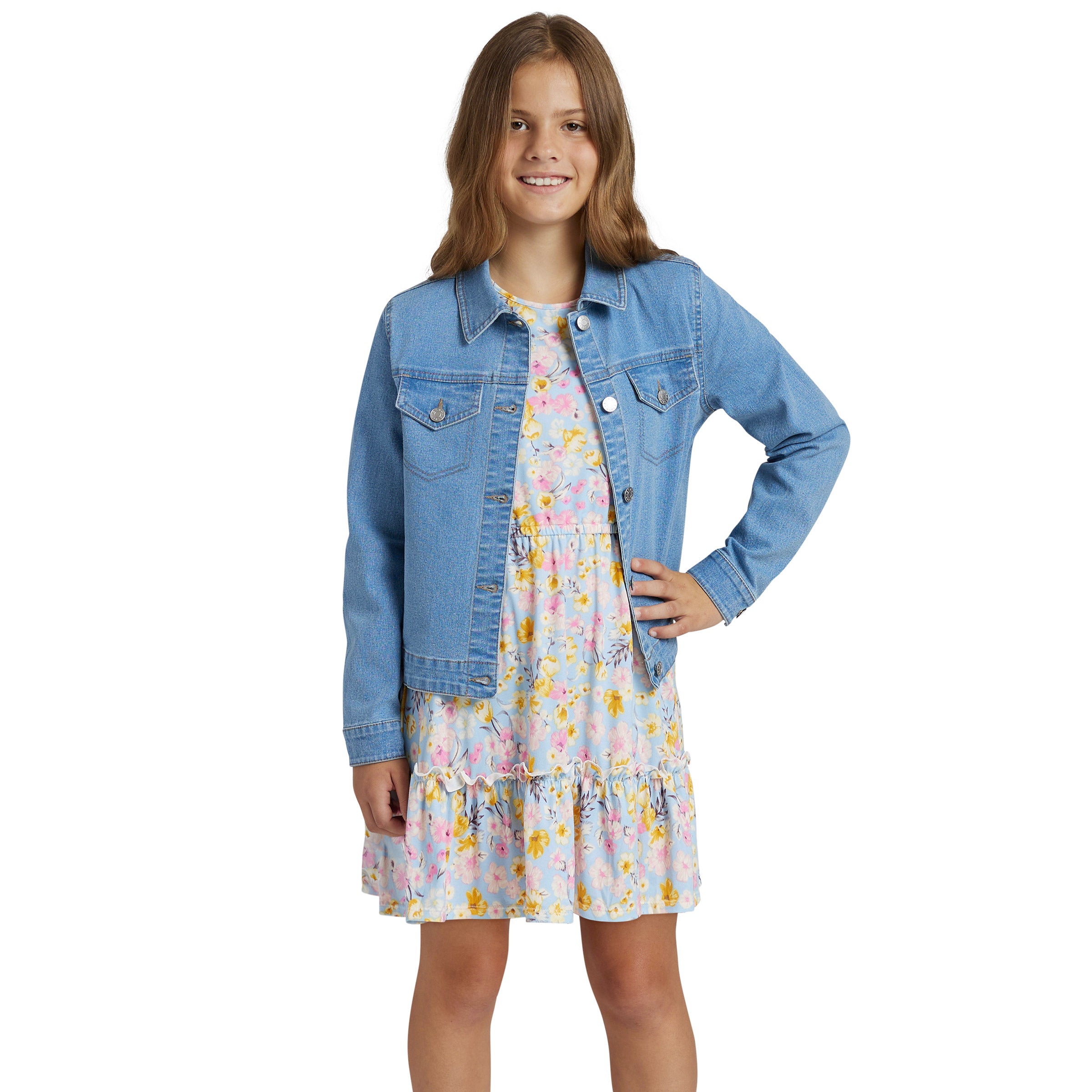 BCBG YOUTH DRESS & DENIM JACKET SET - Image 1