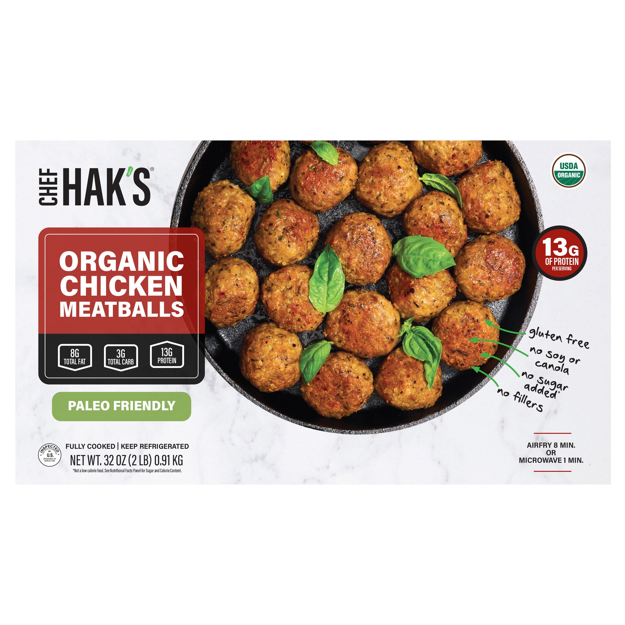 CHEF HAK'S ORGANIC CHICKEN MEATBALLS 32 OZ