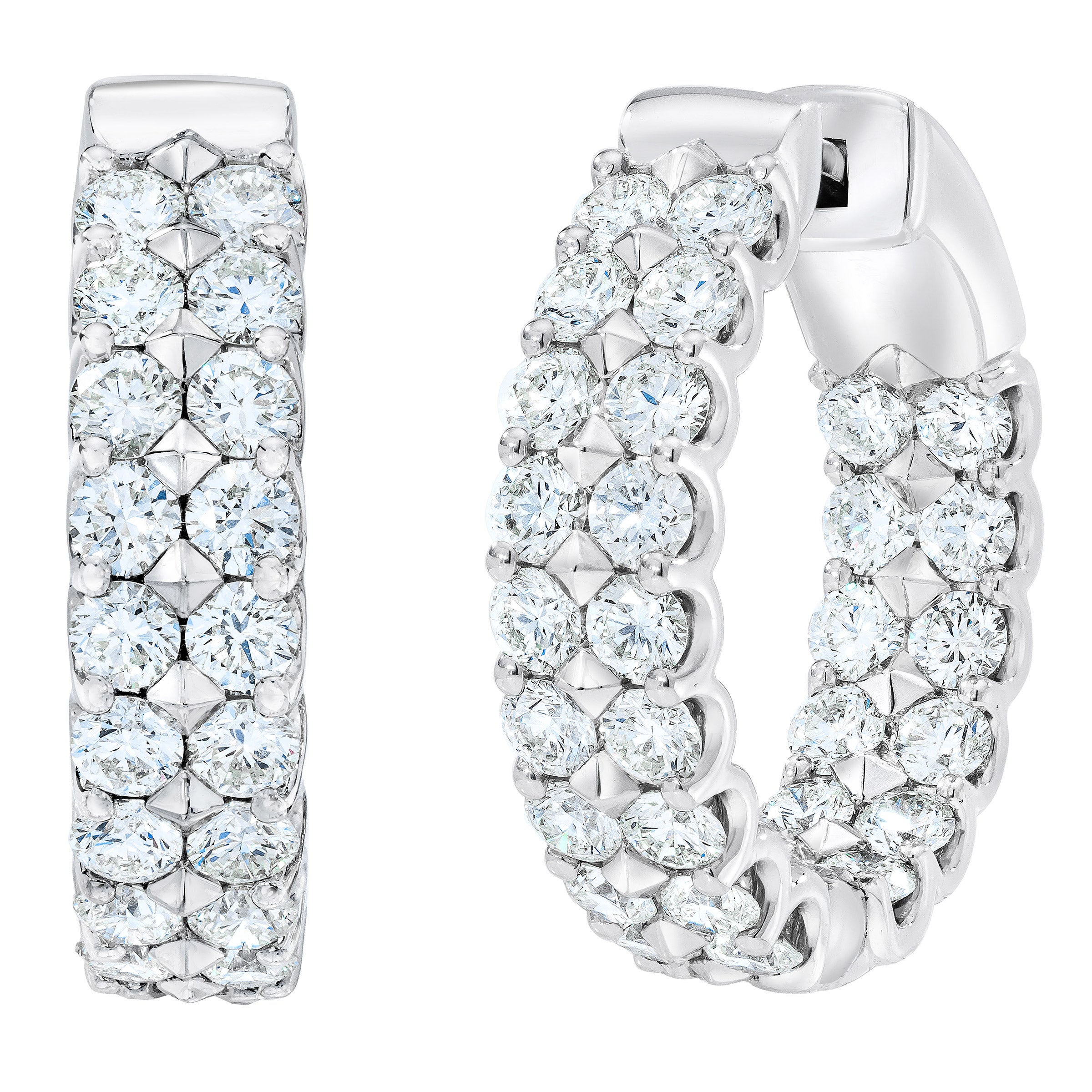 14K WHITE GOLD VS2 I 5.00CTW ROUND DIAMOND DOUBLE ROW HOOPS - Image 1