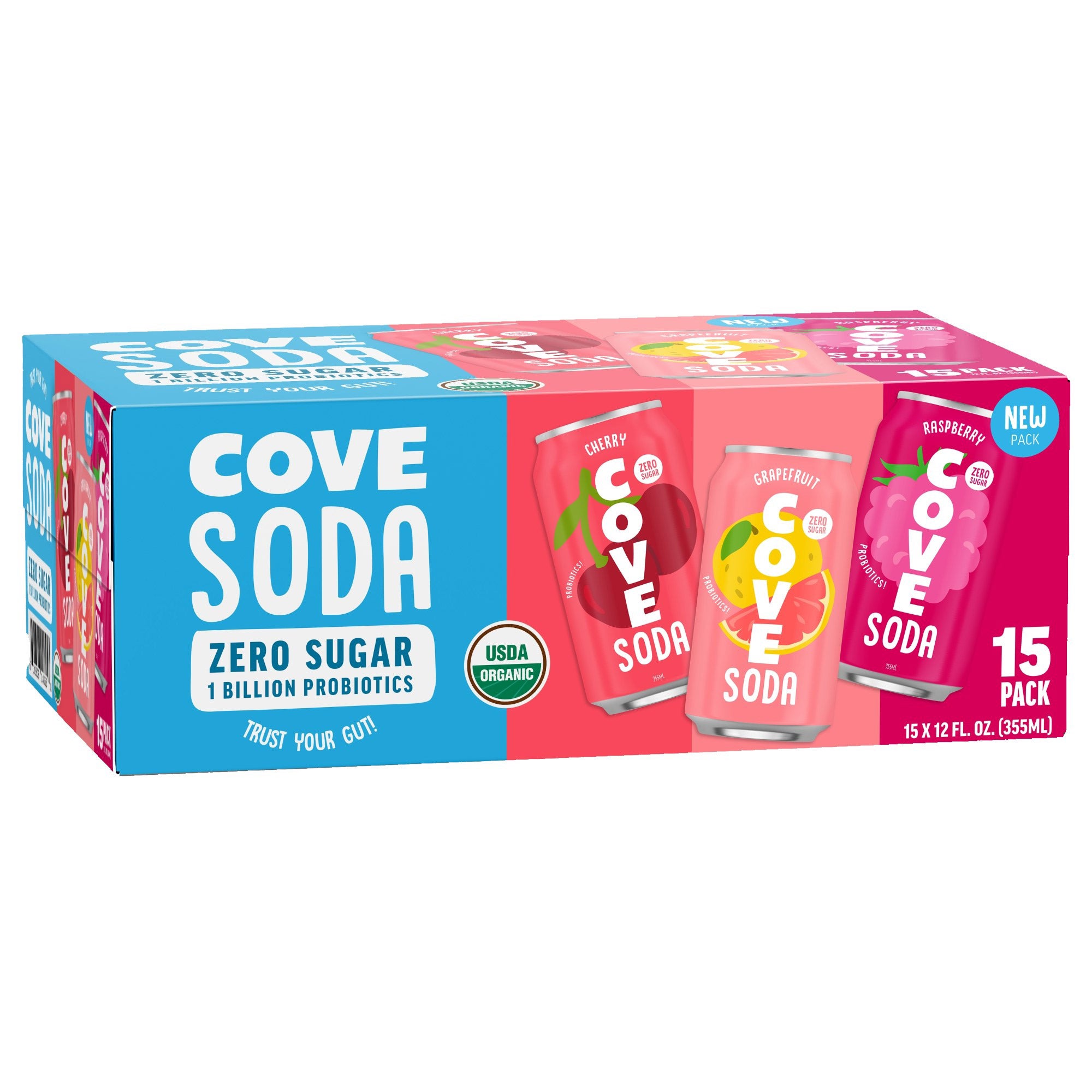 ORGANIC COVE SODA RED PROBIOTIC FRUITY VTY 15 PACK 12 OUNCES EACH - Image 1