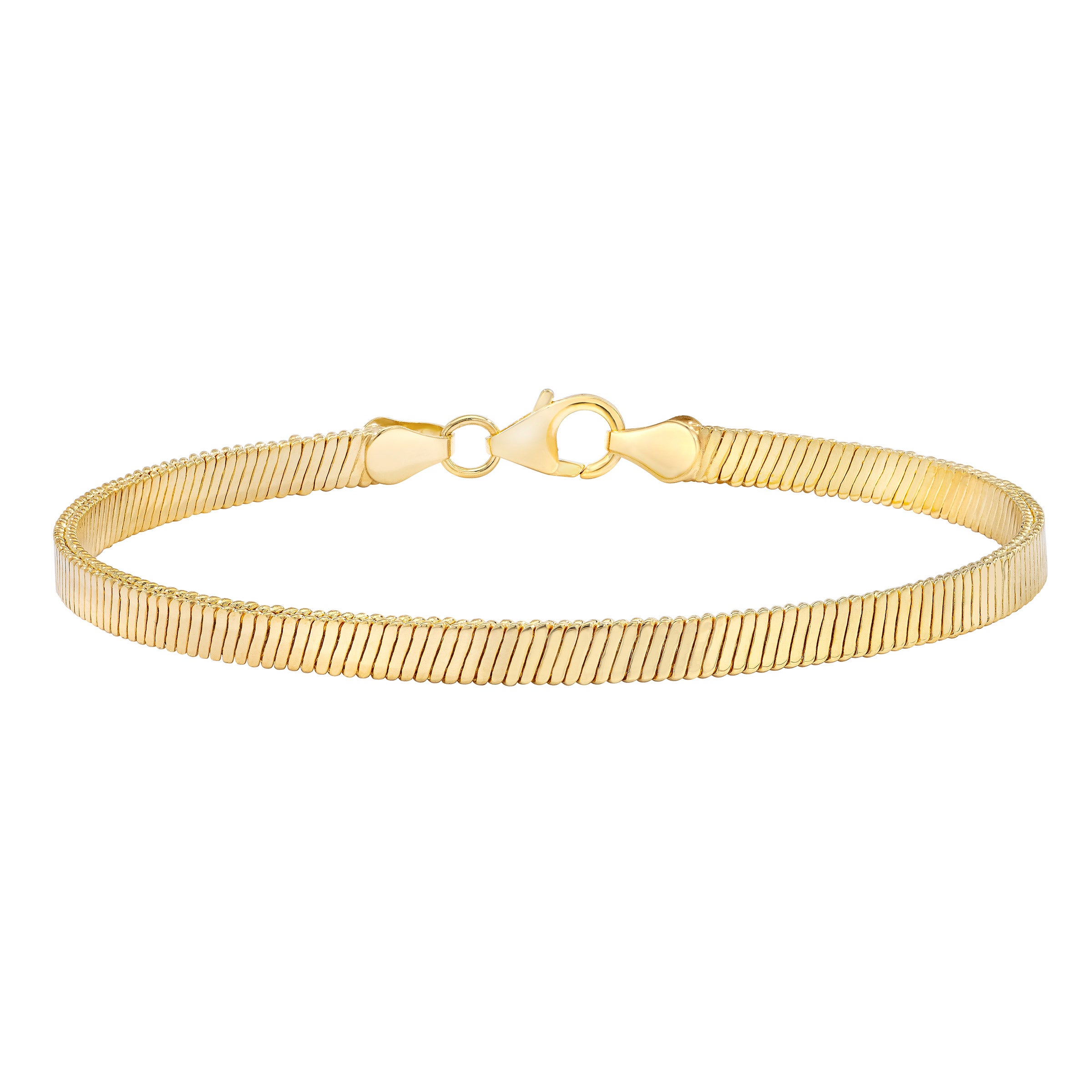 18KT YELLOW GOLD 7.5¨ FLAT SNAKE BRACELET MADE IN ITALY - Image 1