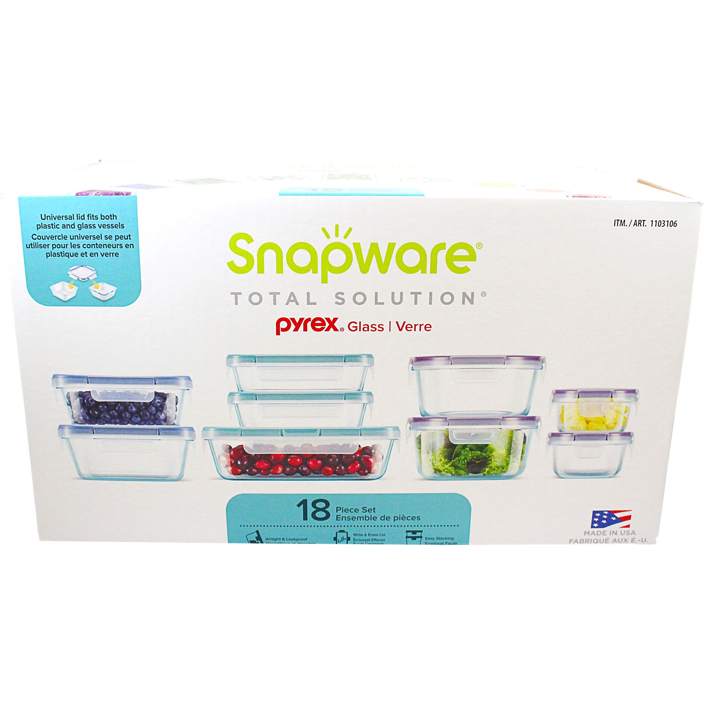 SNAPWARE 18-PIECE PYREX GLASS FOOD STORAGE SET ^ - Image 1
