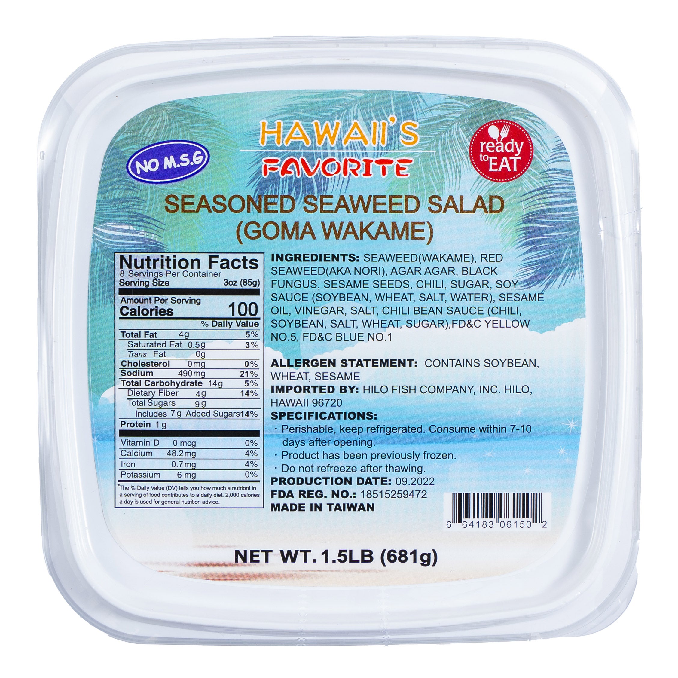 HAWAII'S FAVORITE SEASONED SEAWEED SALAD NET WT 24 OZ