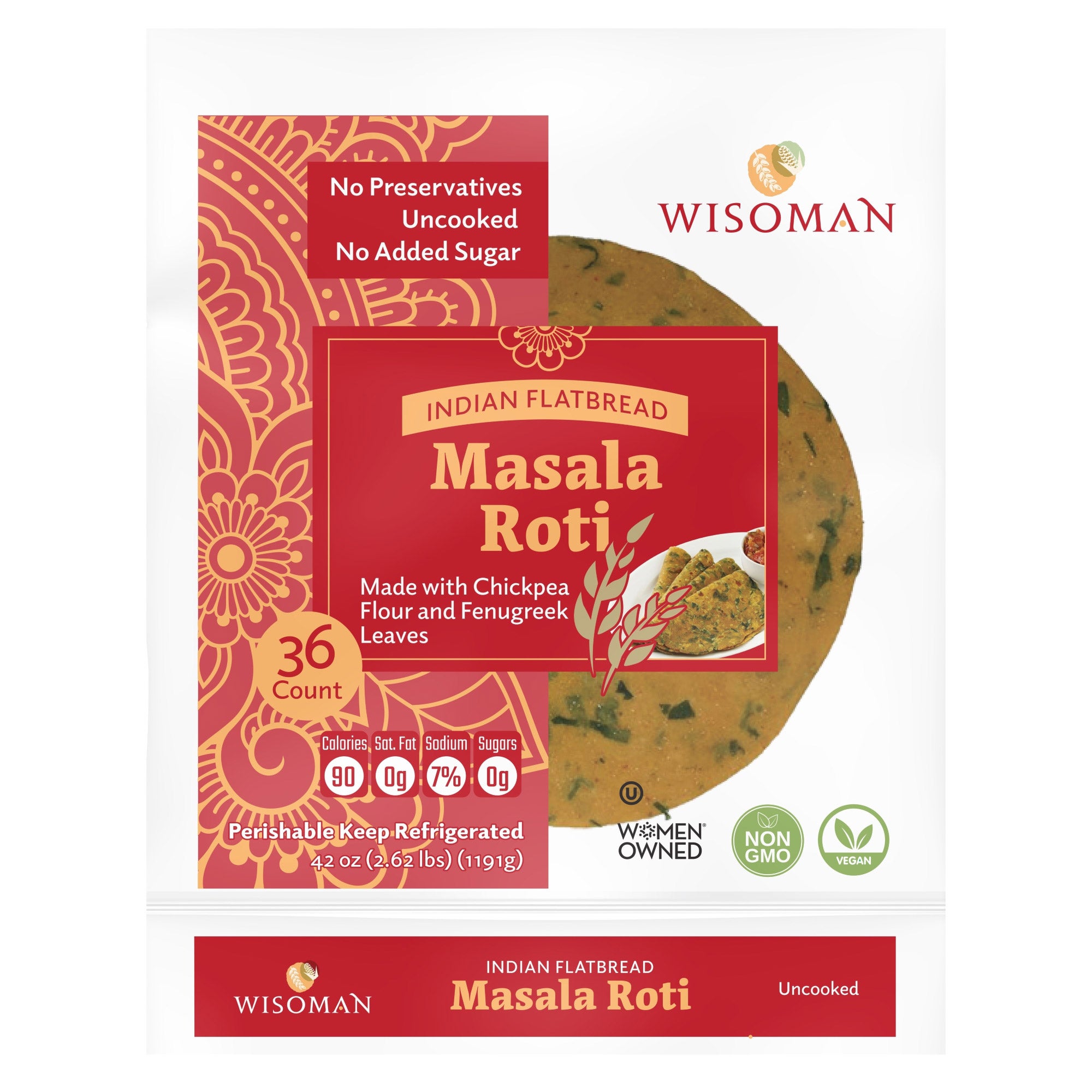 WISOMAN FOODS UNCOOKED MASLA ROTI 36 COUNT 42 OUNCES