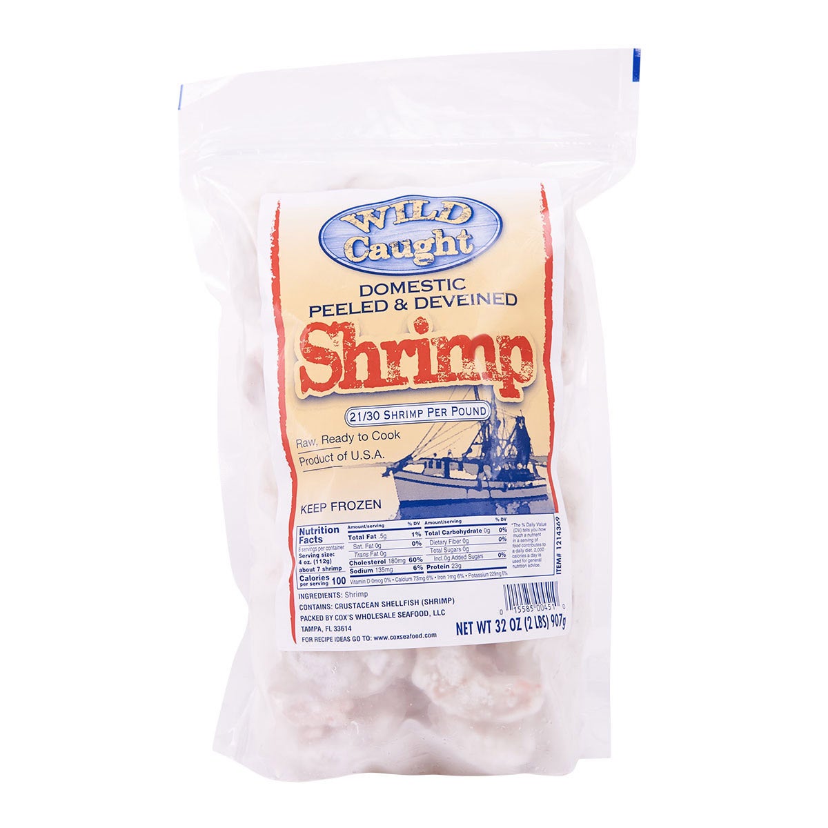 COX'S SEAFOOD RAW PEELED & DEVEINED 21/30 CT SHRIMP 2LB