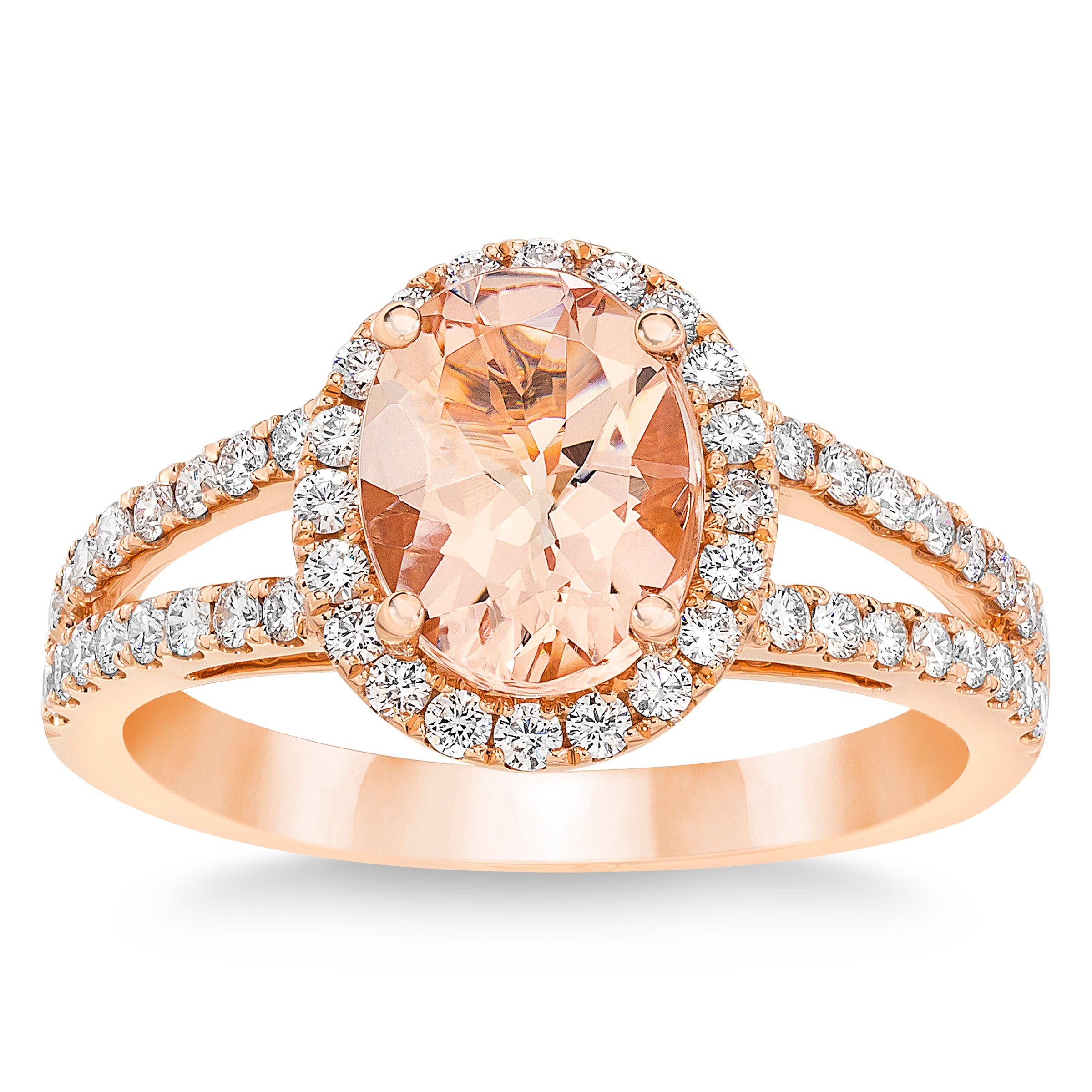 14KT ROSE GOLD .47CTW VS2, I DIAMOND AND MORGANITE RING