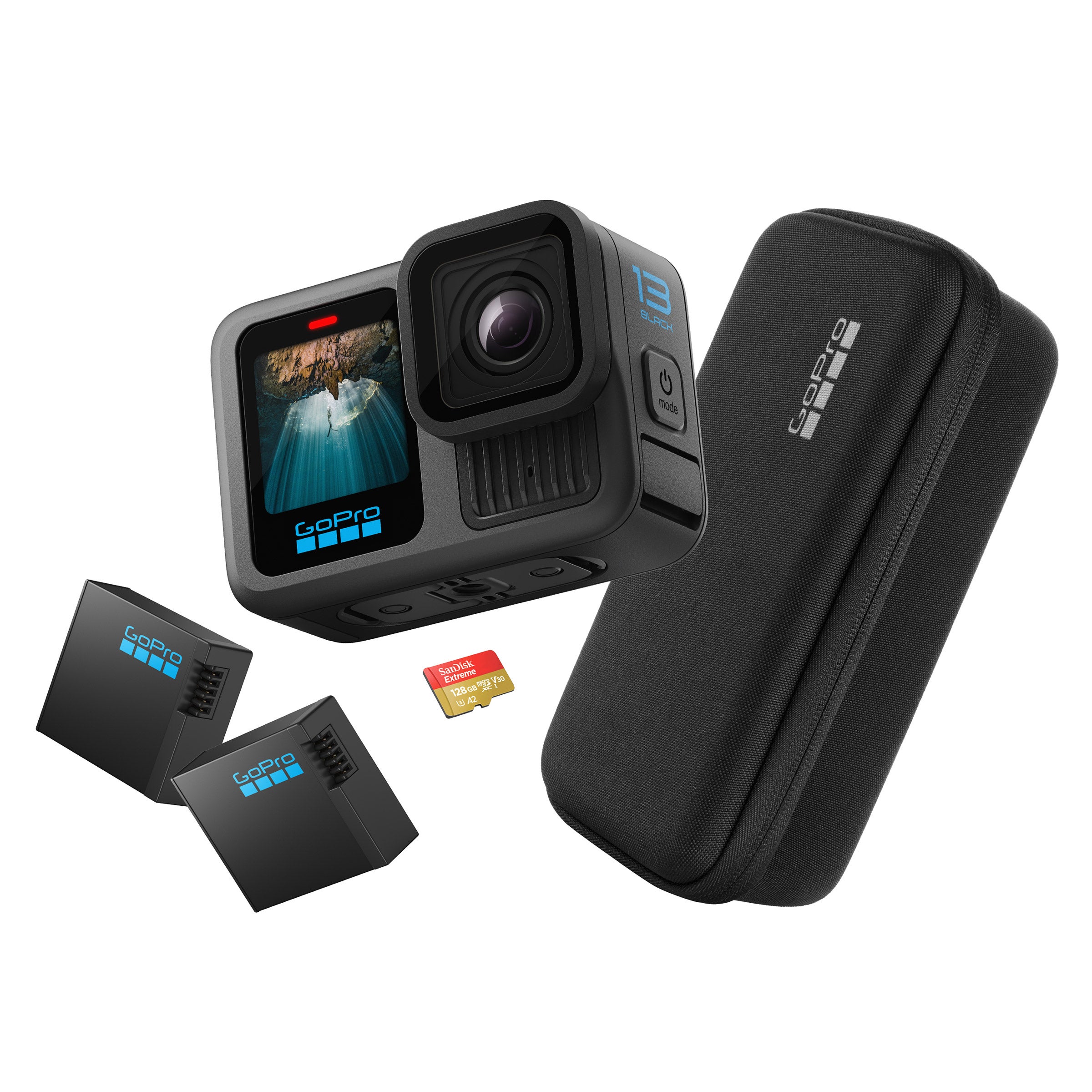 GOPRO HERO13 BLACK CAMERA W/128GB SD CARD EXTRA BATTERY AND CASE