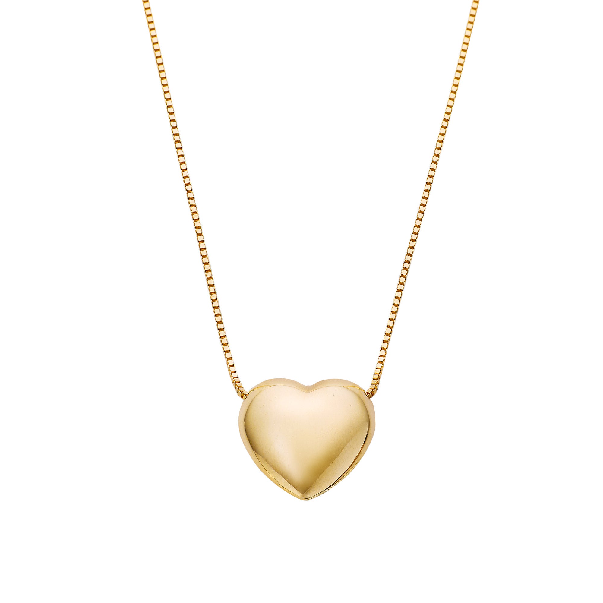 14KT YELLOW GOLD 18" HIGH POLISH PUFFED HEART PENDANT