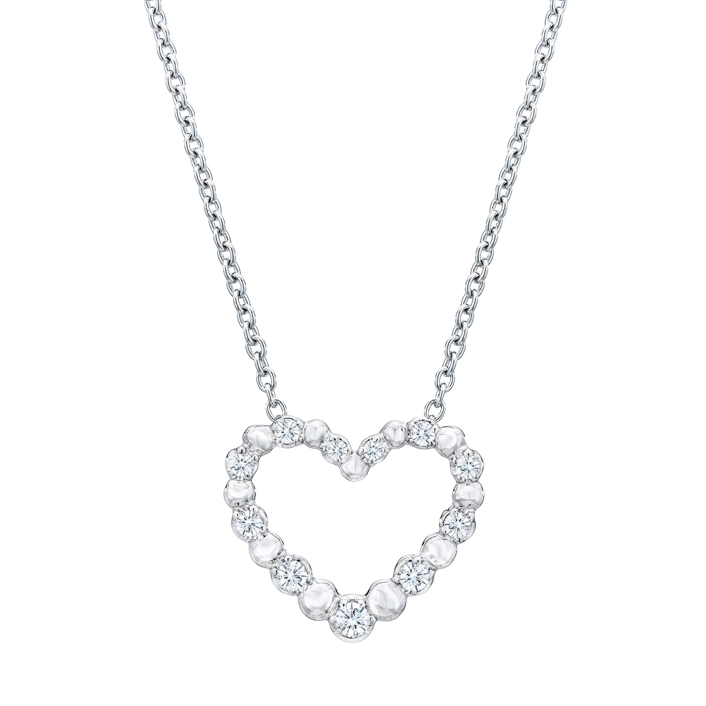 14KT WHITE GOLD VS2 I 0.12CTW ROUND DIAMOND HEART NECKLACE