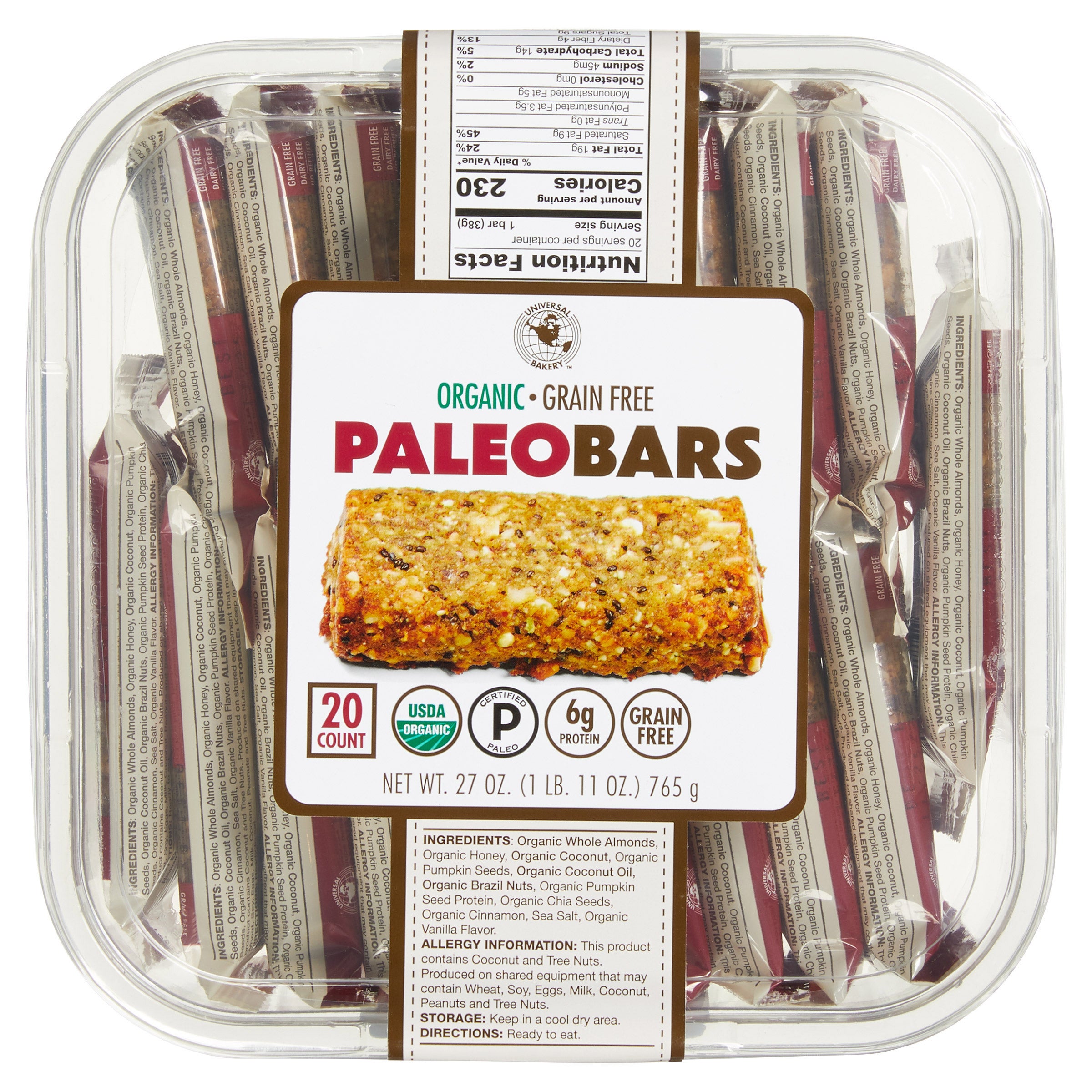 UNIVERSAL BAKERY ORGANIC PALEO BARS 20 CT 27 OZ