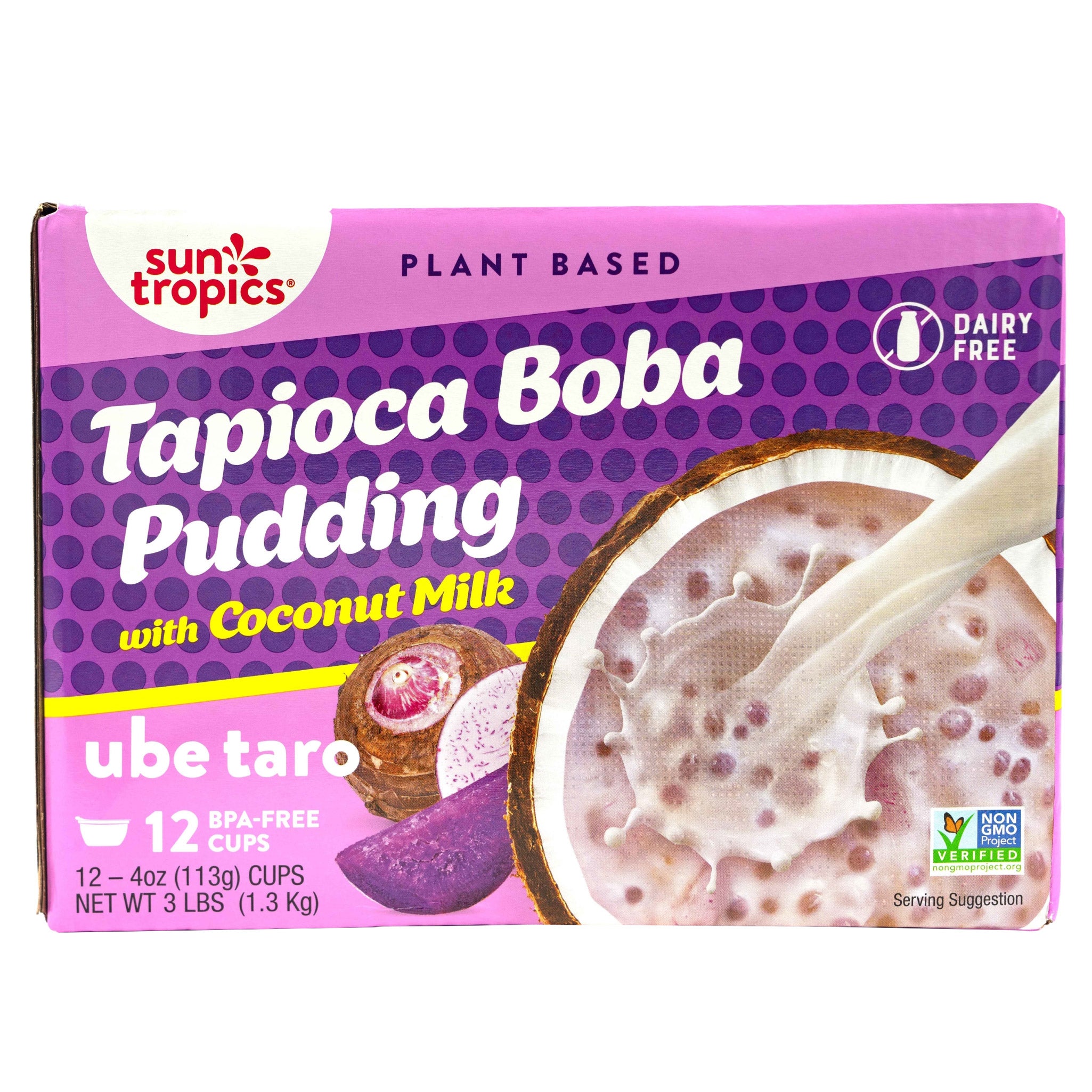 SUN TROPICS BOBA PUDDING UBE TARO 12 CUPS 4 OUNCES EACH