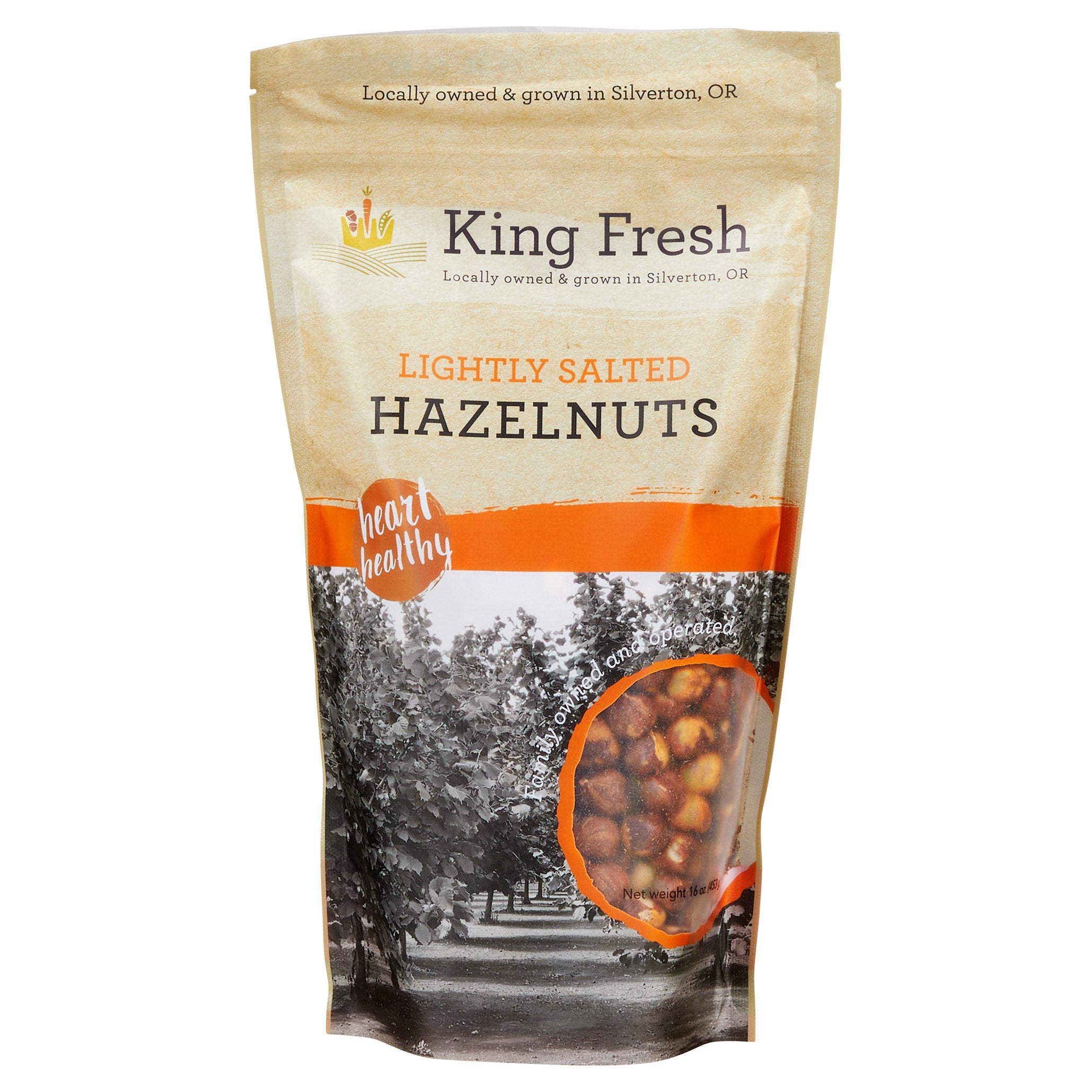 KING FAMILY HAZELNUTS OREGON GROWN SALTED HAZELNUTS 16 OZ