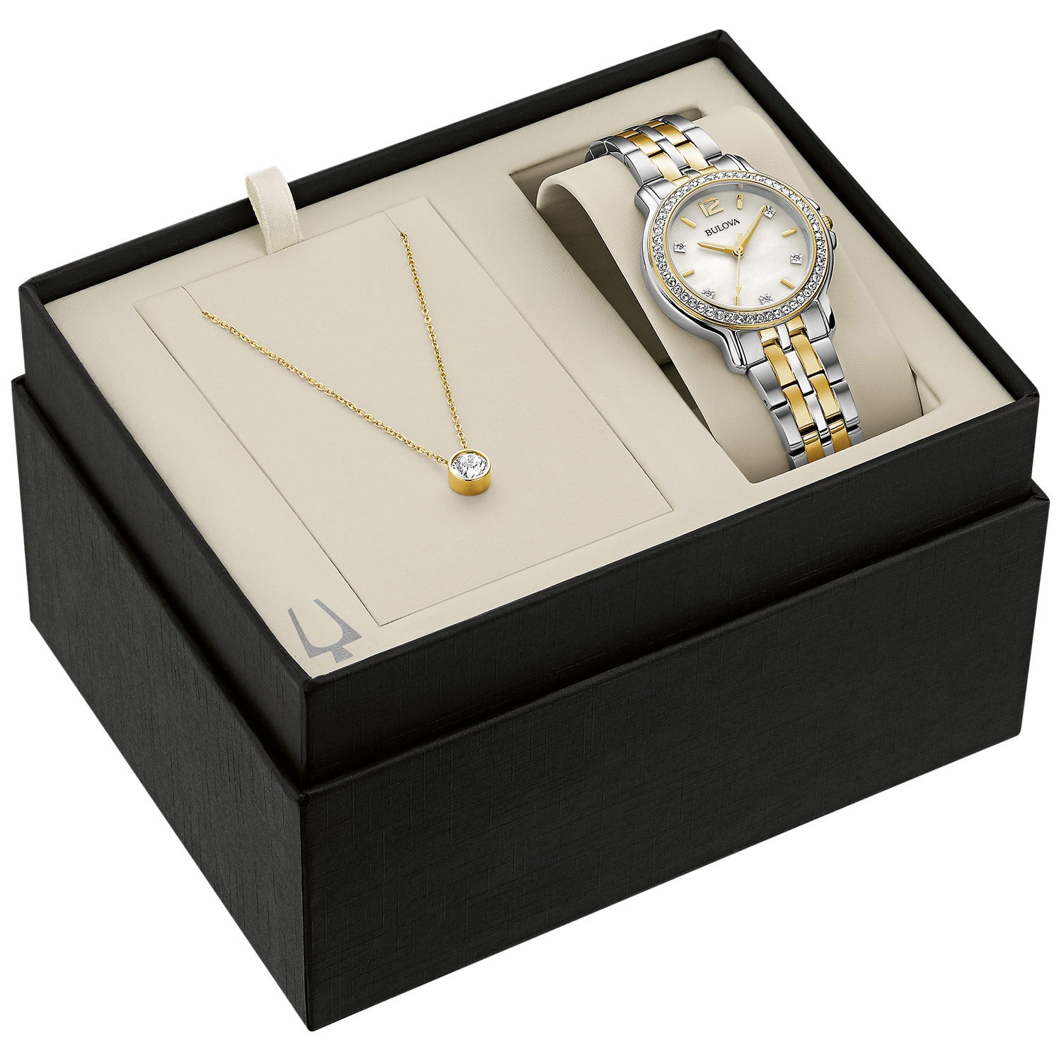 BULOVA TWO-TONE STAINLESS STEEL WOMENS WATCH AND PENDANT SET - Image 1