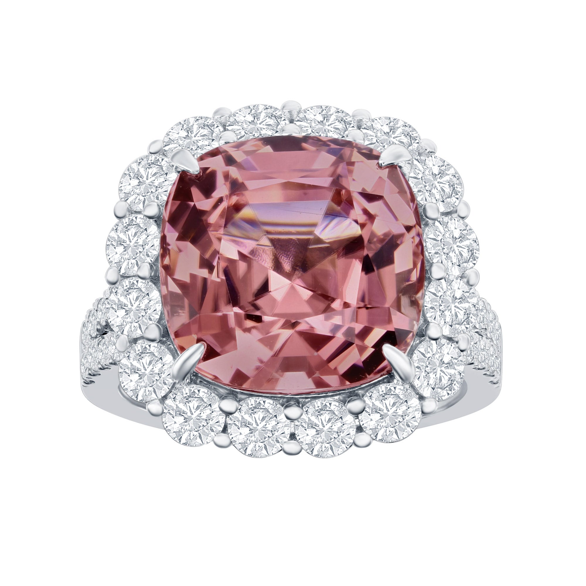 9.92CT CUSHION ORANGE TOURMALINE 2.10CTW DIA 18KT WHITE GOLD RING