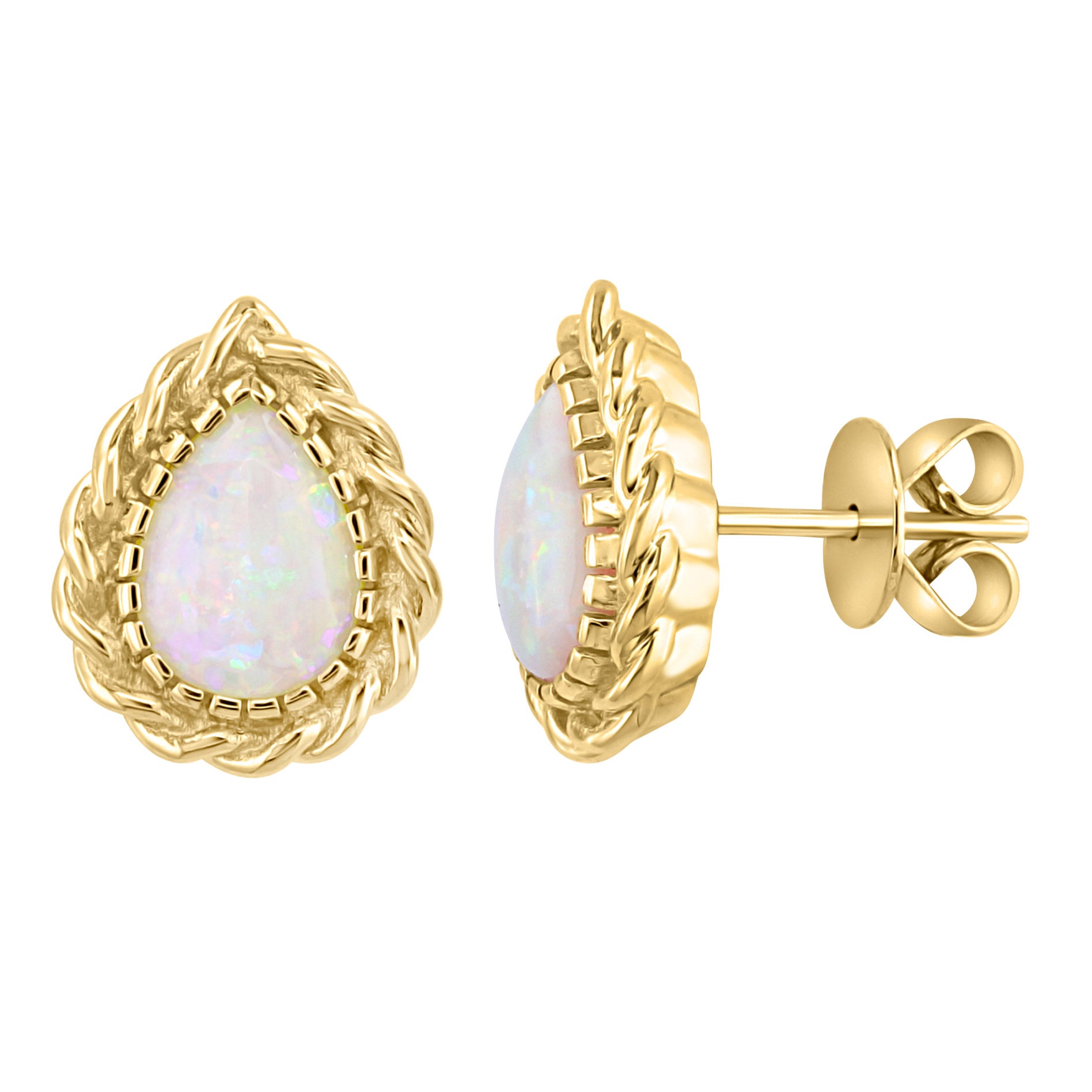 14KT YELLOW GOLD 8X6MM AUSTRALIAN OPAL EARRINGS - Image 1