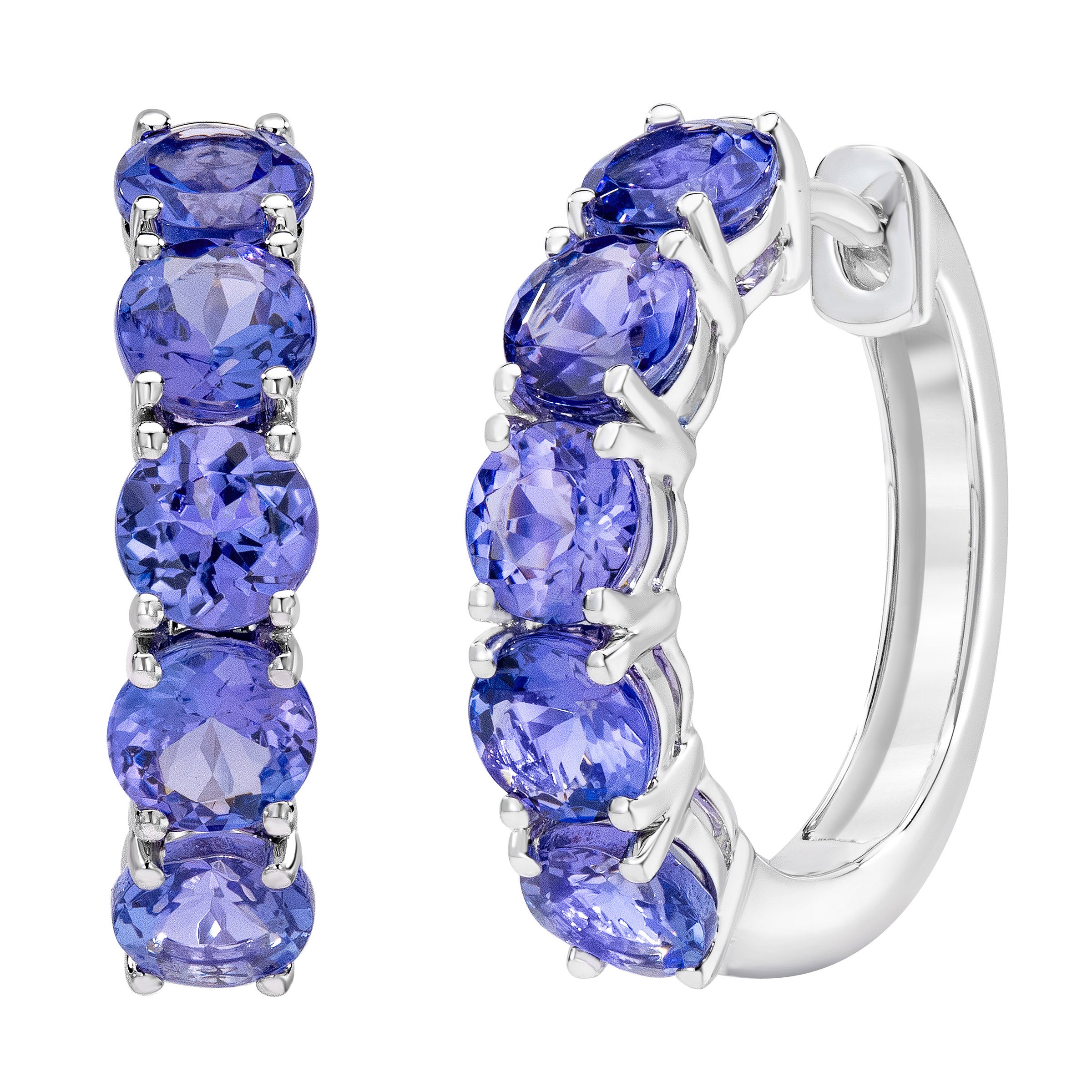 14KT WHITE GOLD 4MM TANZANITE HOOP EARRINGS - Image 1