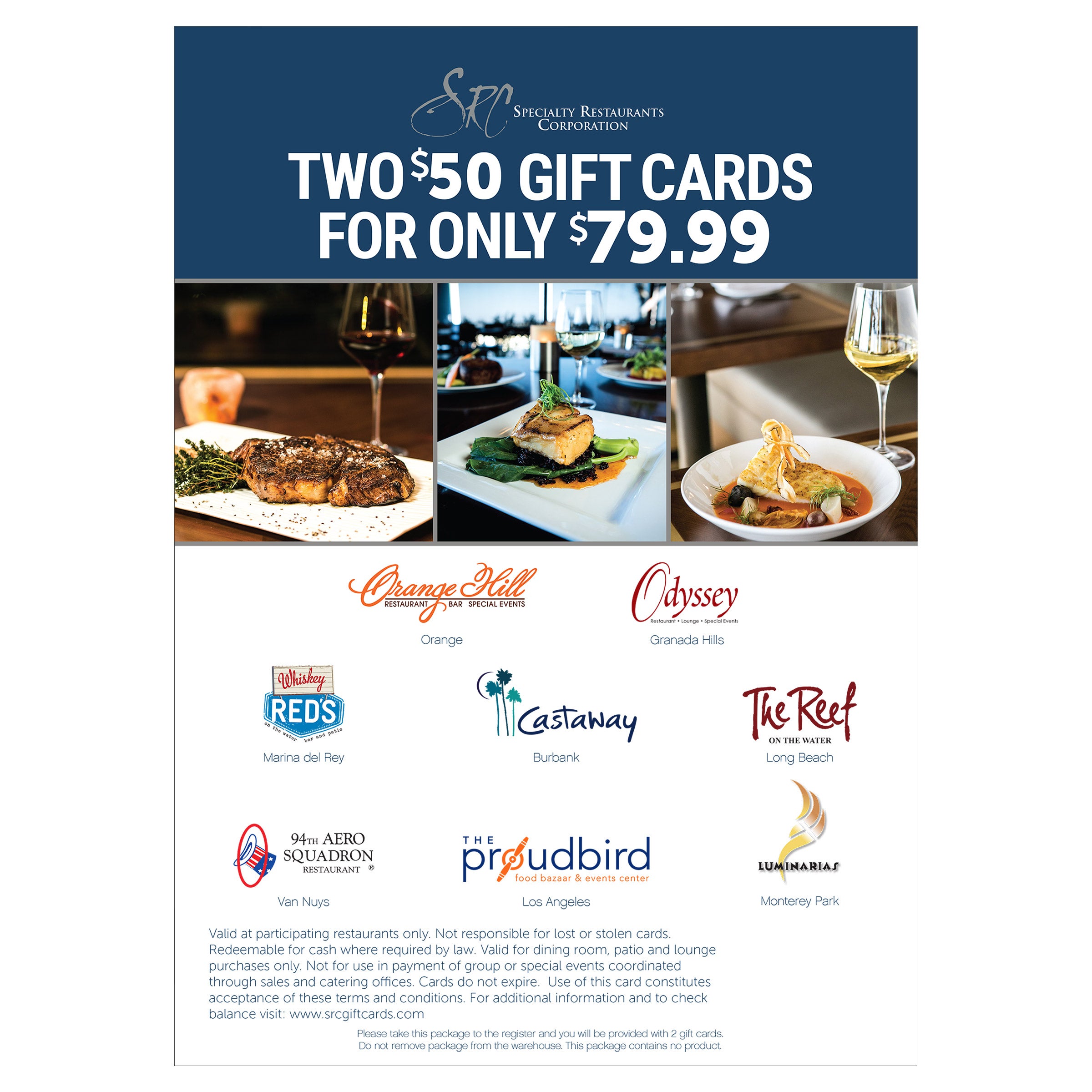 SPECIALTY RESTAURANT GROUP GIFT CARDS 2/$50 ITEM IS NON-REFUNDABLE - Image 1
