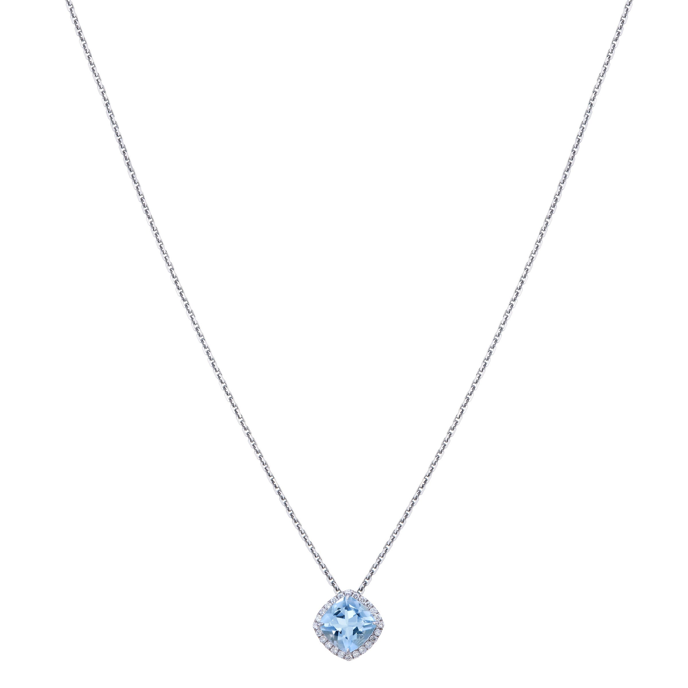 14KT WHITE GOLD VS2,I .10CTW DIAMOND & 7MM AQUAMARINE PENDANT - Image 1