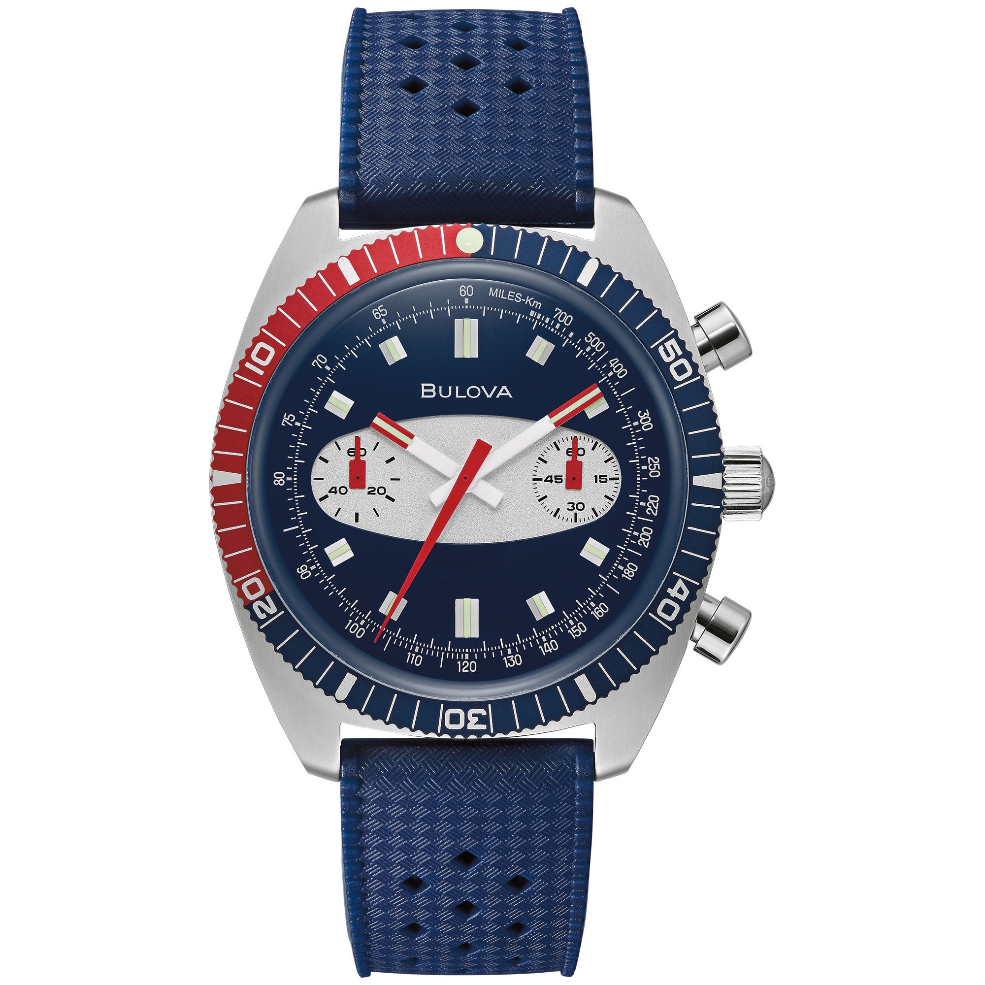 BULOVA ARCHIVE SERIES BLUE SILICON STRAP MEN'S CHRONO WATCH - Image 1