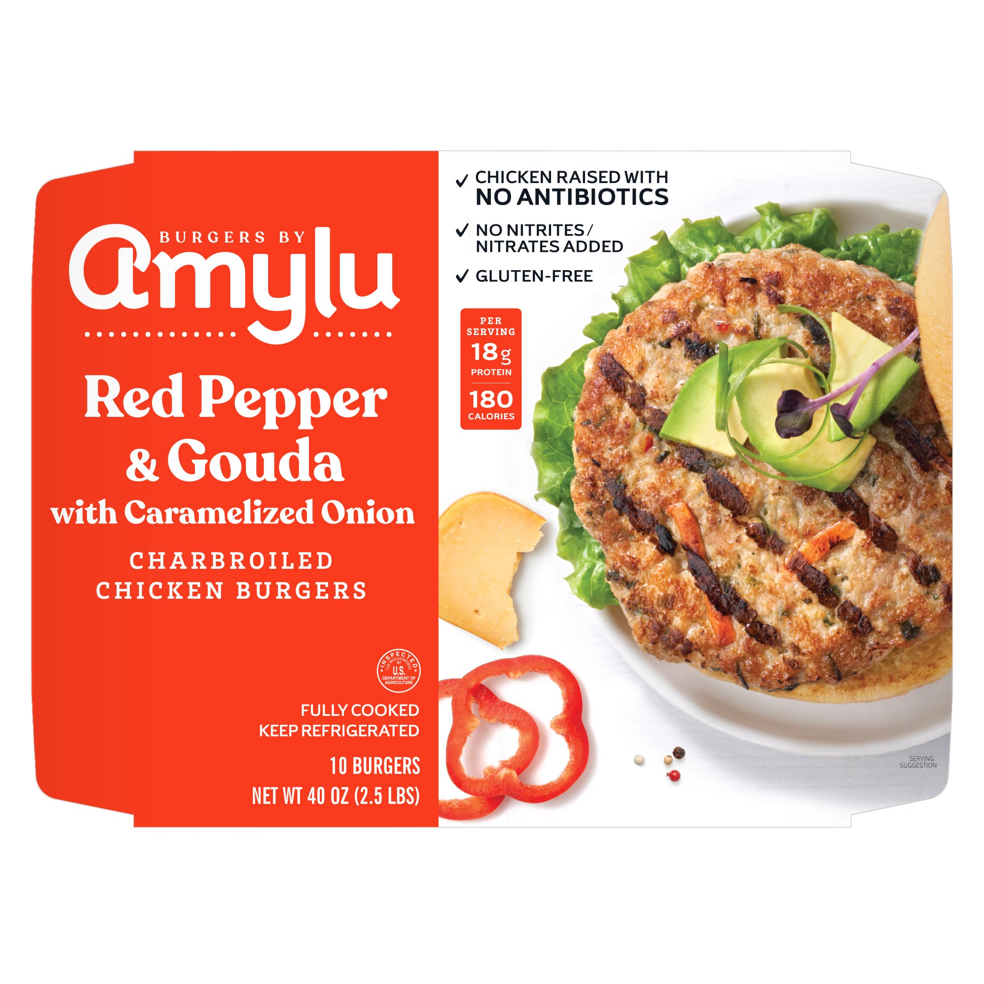 AMYLU CHICKEN RED PEPPER & GOUDA BURGER 2.5 LB - Image 1