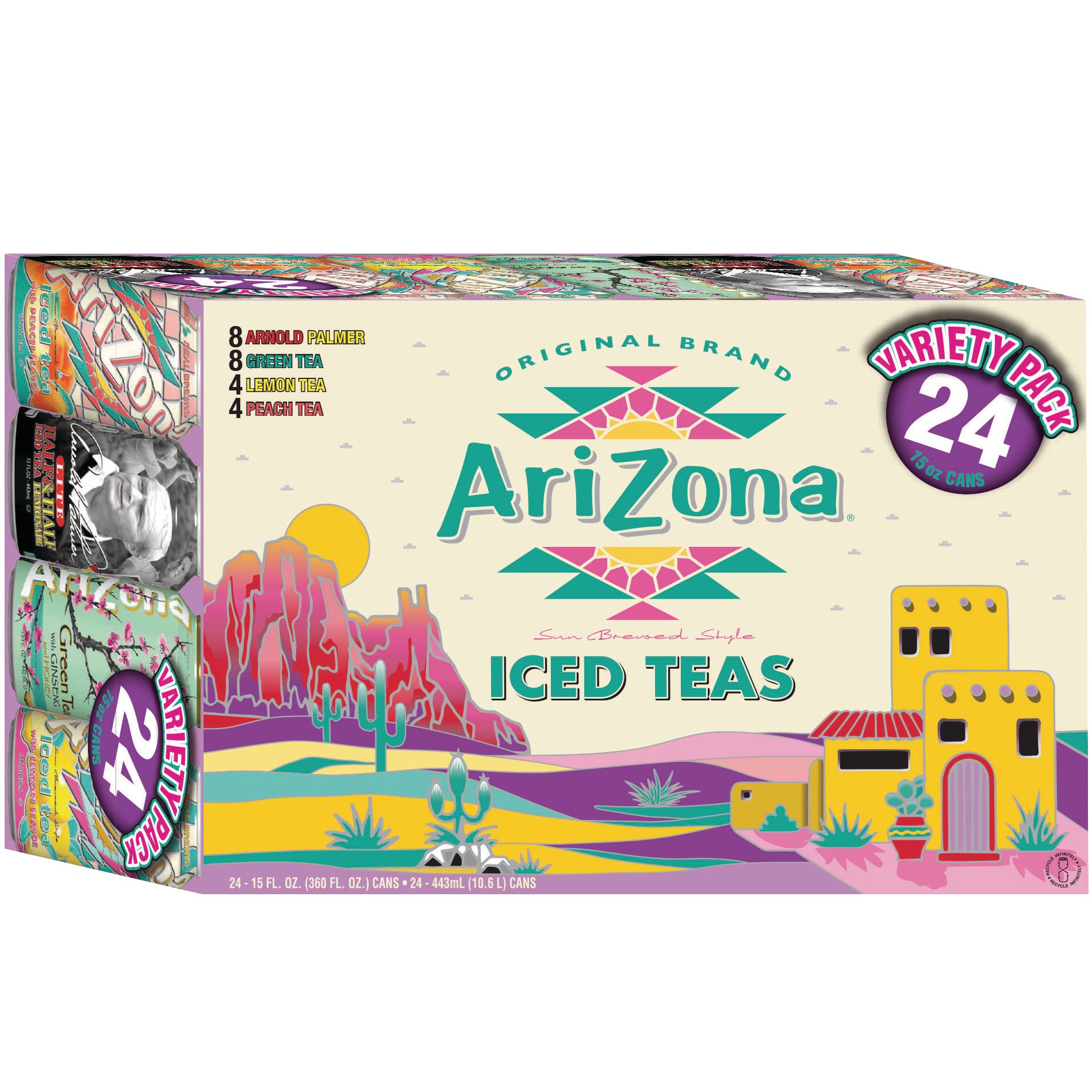 ARIZONA ICED TEA VARIETY PACK 24 PACK 15 OUNCES EACH
