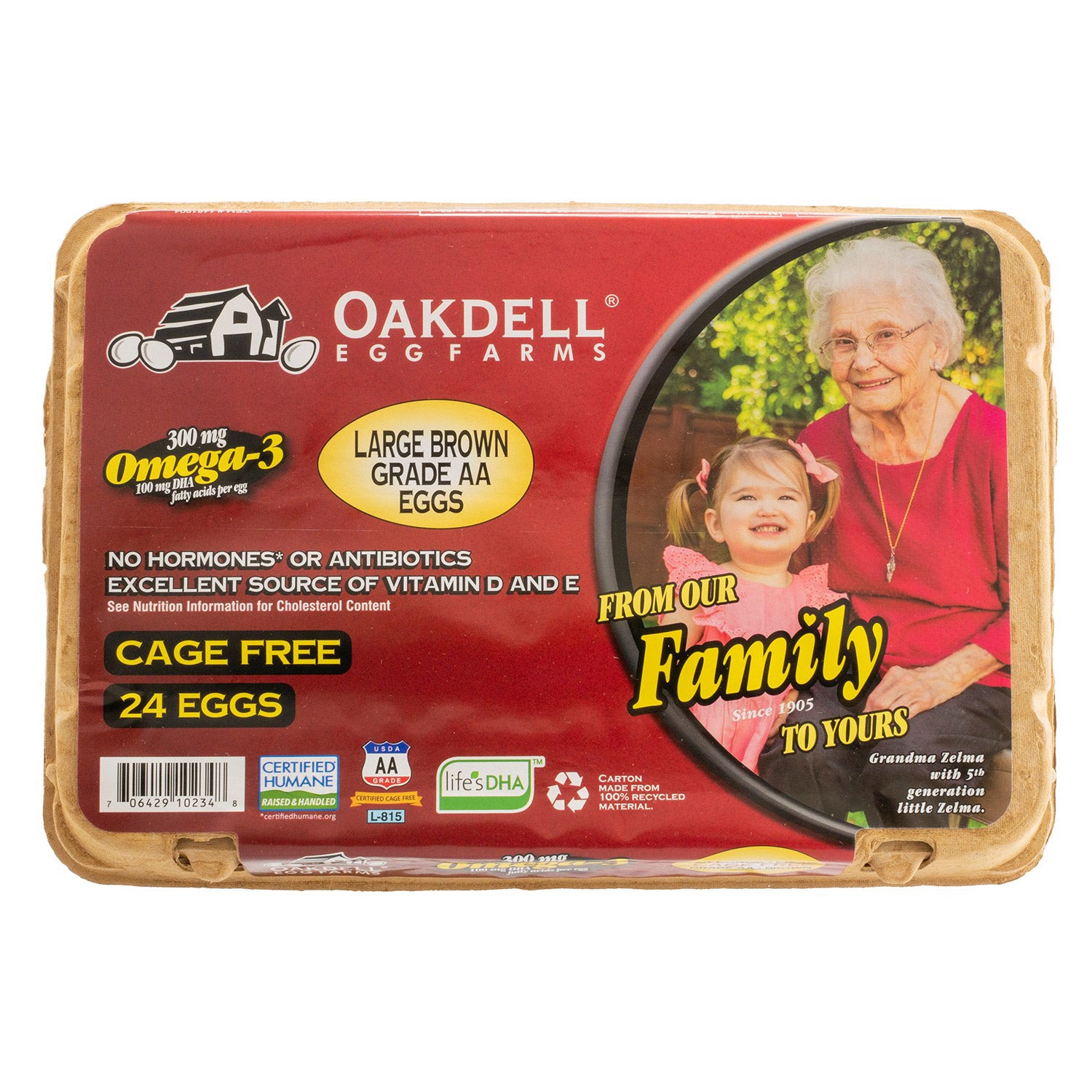 OAKDELL CAGE FREE LARGE BRN EGG OMEGA 3 USDA GRADE AA 2DZN