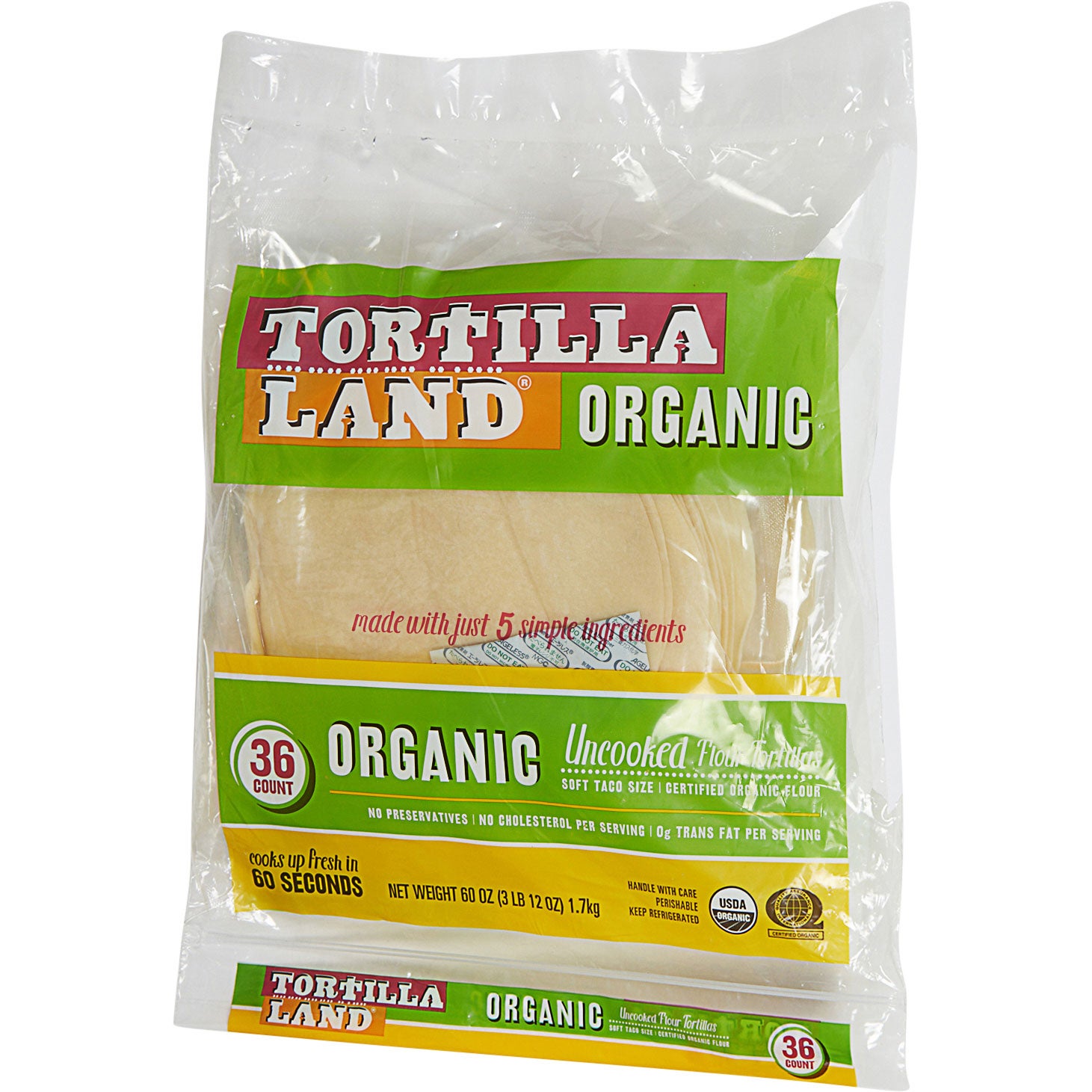 ORGANIC TORTILLA LAND UNCOOKED TORTILLAS 36 COUNT 60 OUNCES