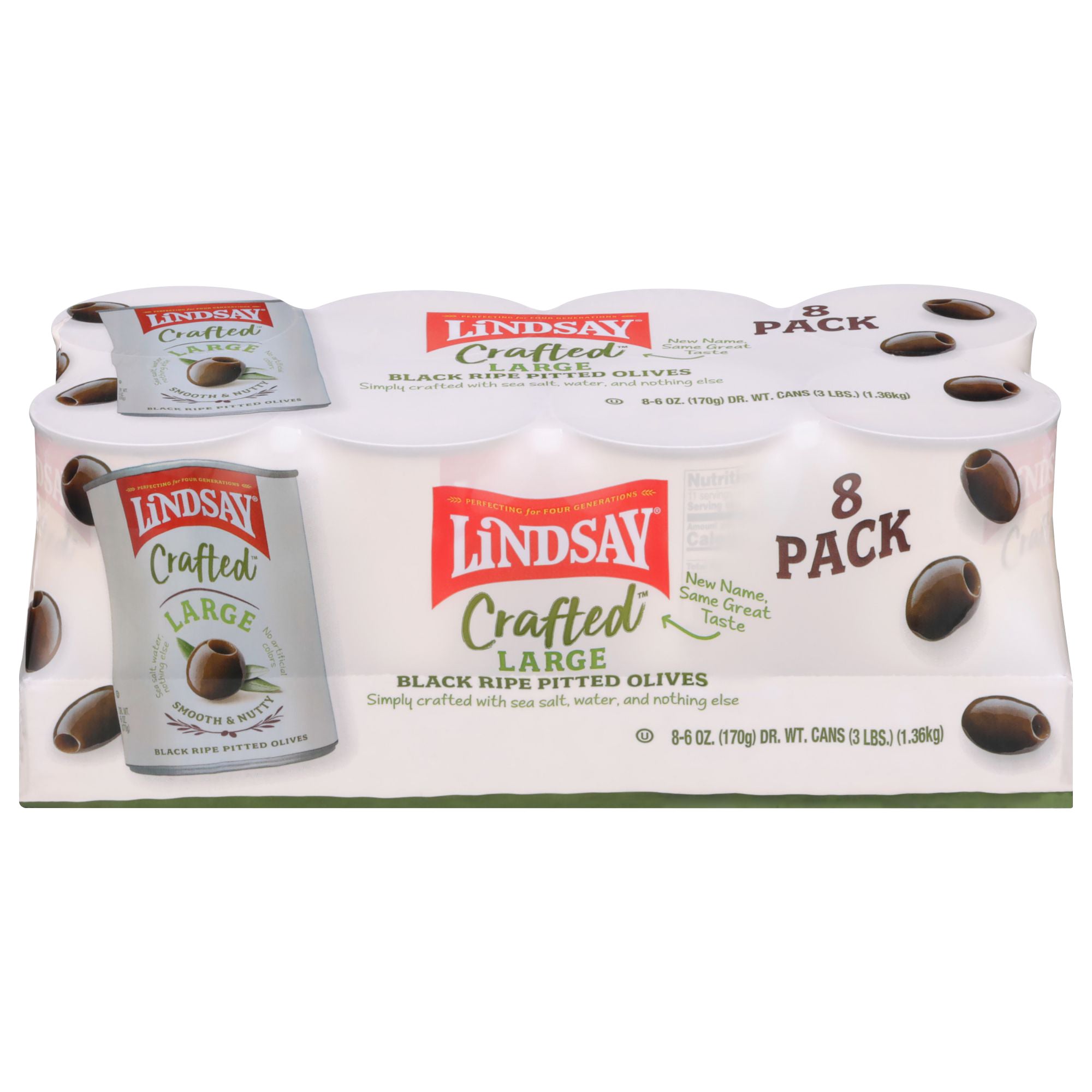 LINDSAY LG PITTED BLACK OLIVES 8/6 OUNCE CANS - Image 1