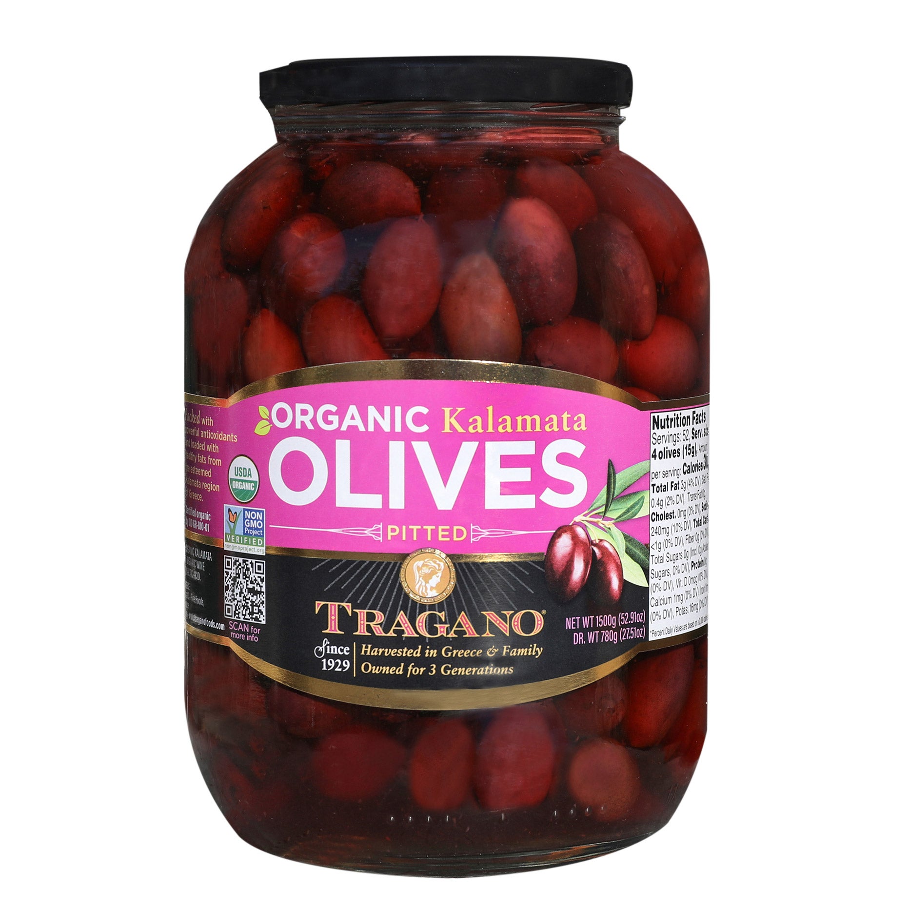 ORGANIC TRAGANO KALAMATA OLIVES 53 OUNCES - Image 1