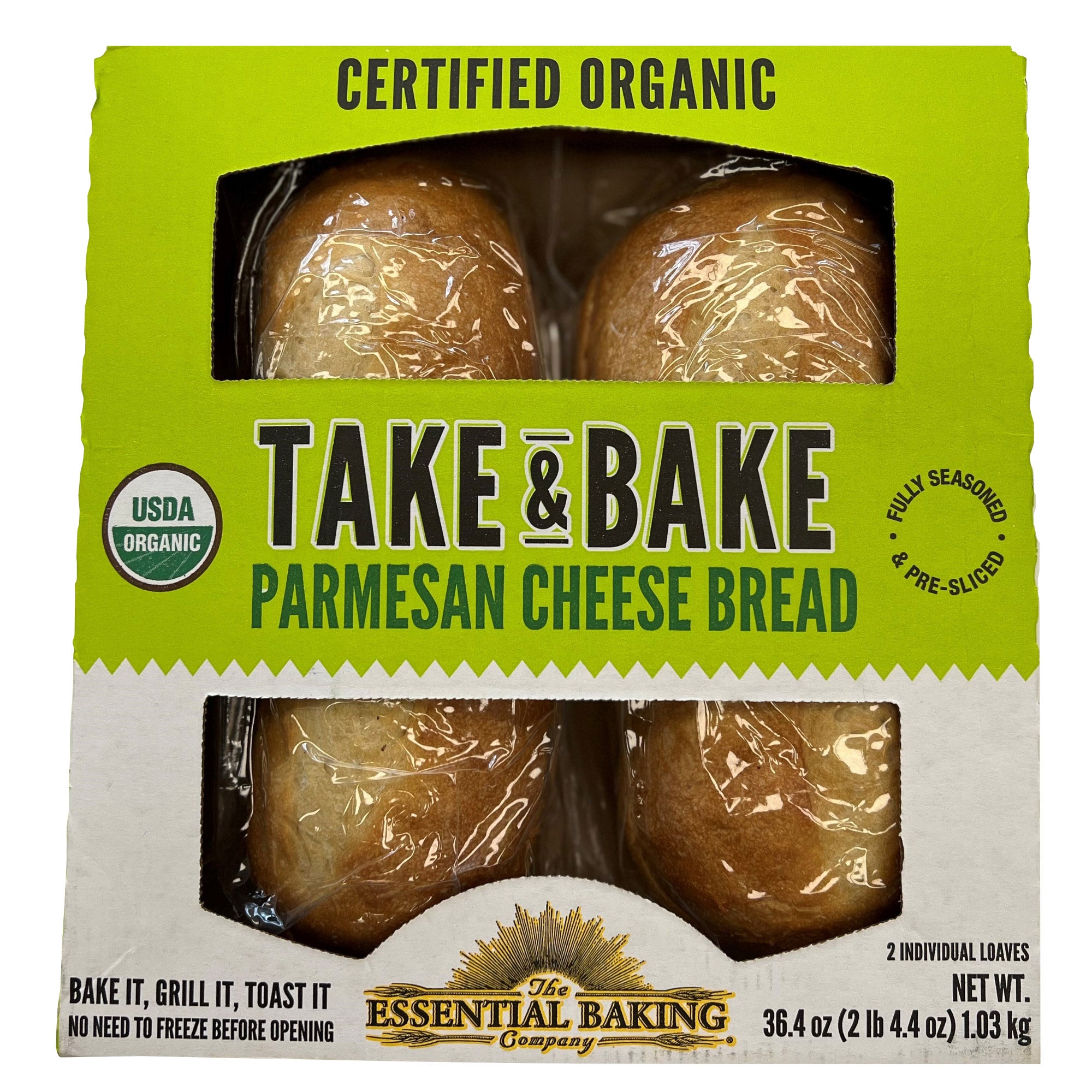 ORGANIC ESSENTIAL BAKE TAKE BAKE CHEESE BREAD 2 PACK 18.2 OUNCES