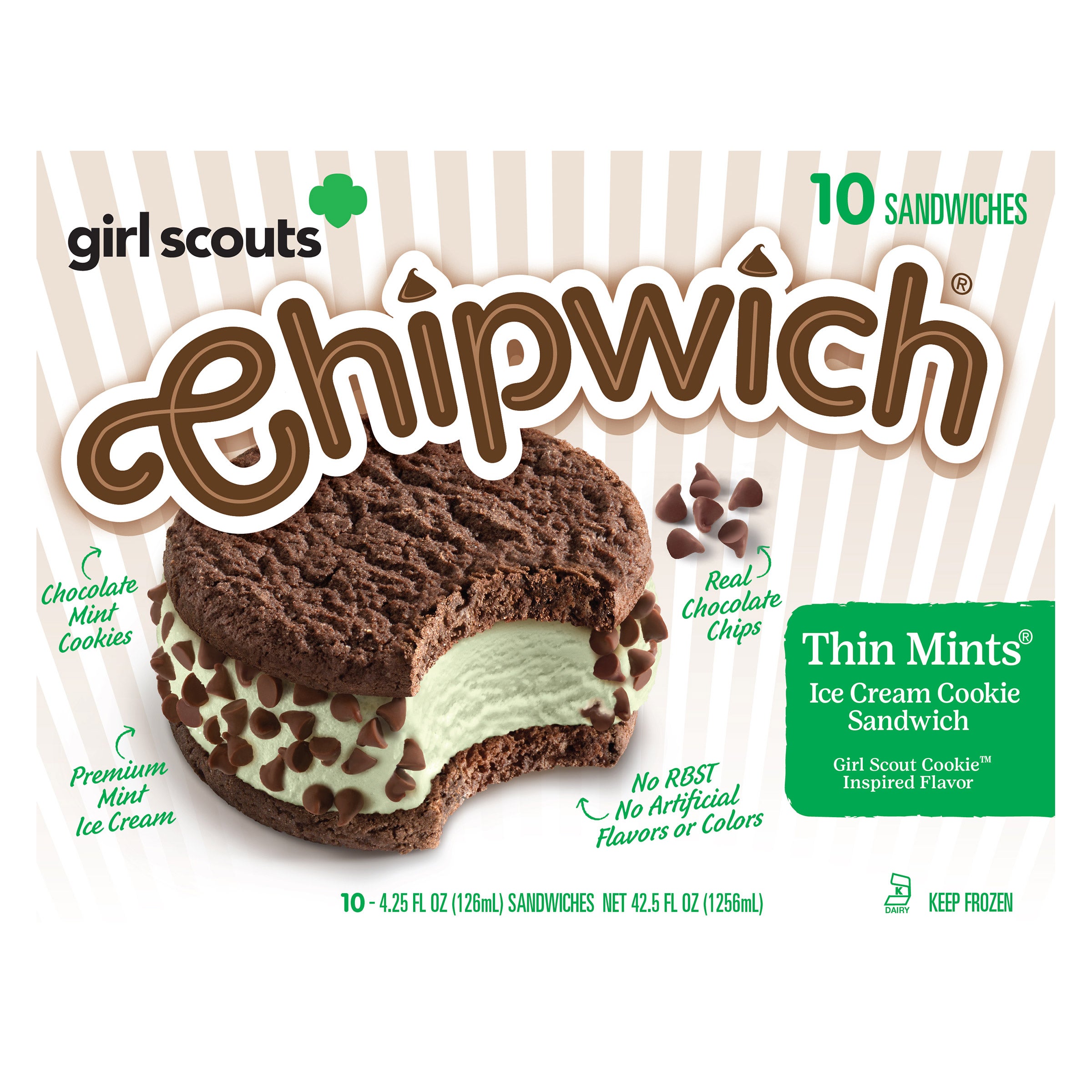 CHIPWICH THIN MINTS ICE CREAM SANDWICH 10 COUNT BOX
