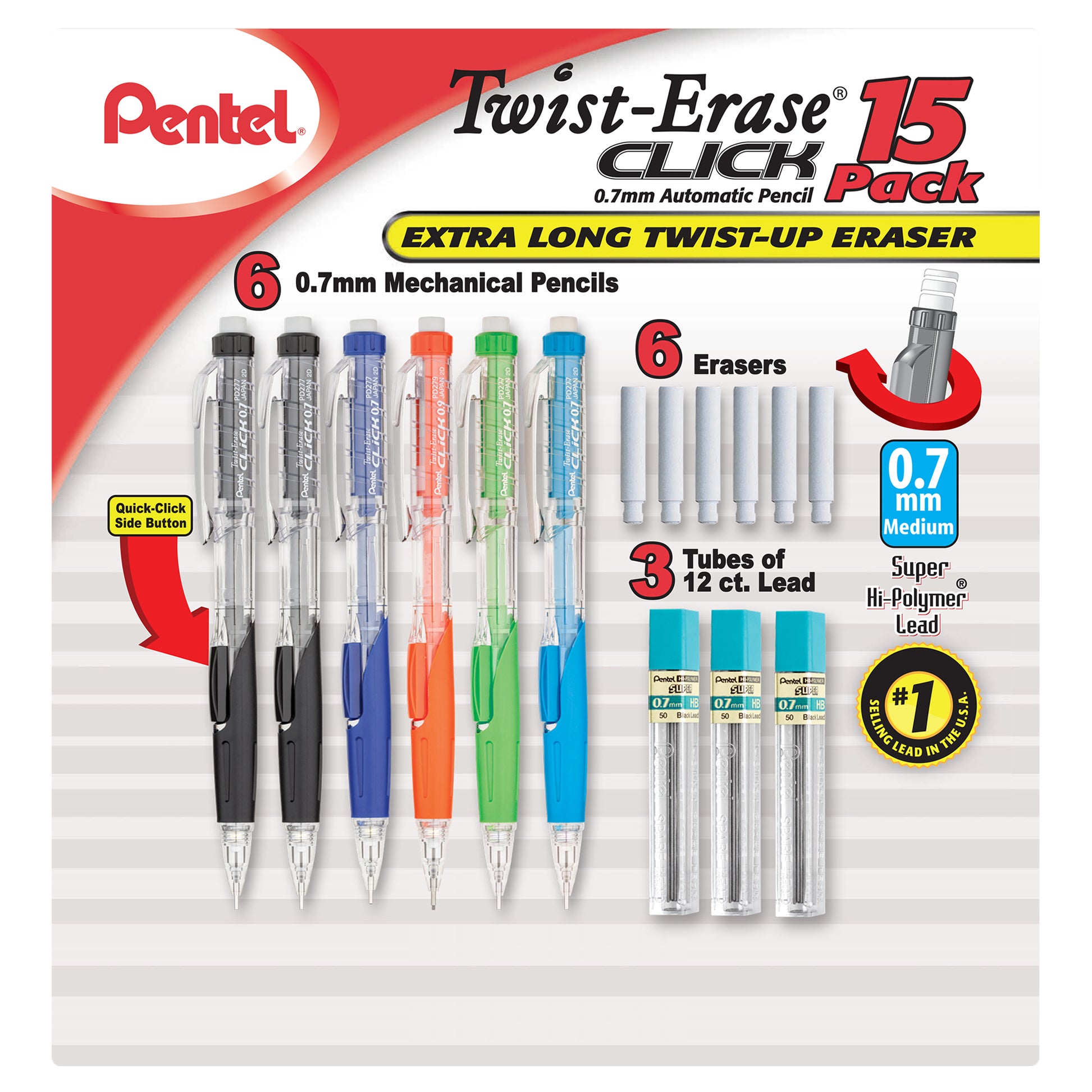 PENTEL TWIST ERASE CLICK MECHANICAL PENCIL 6PK