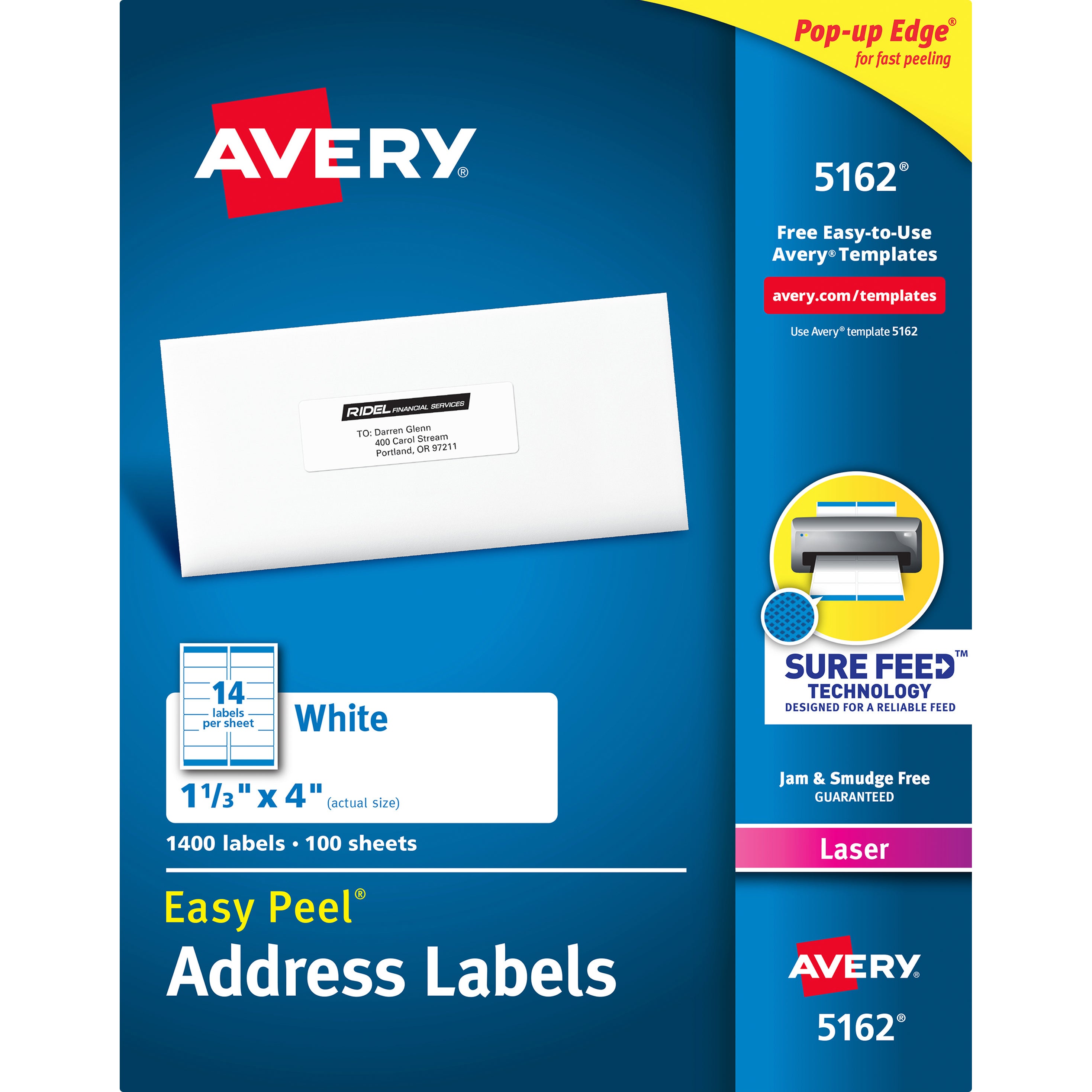 AVERY LASER ADDRESS LABELS 1.33X4 1400 CT #5162 - Image 1
