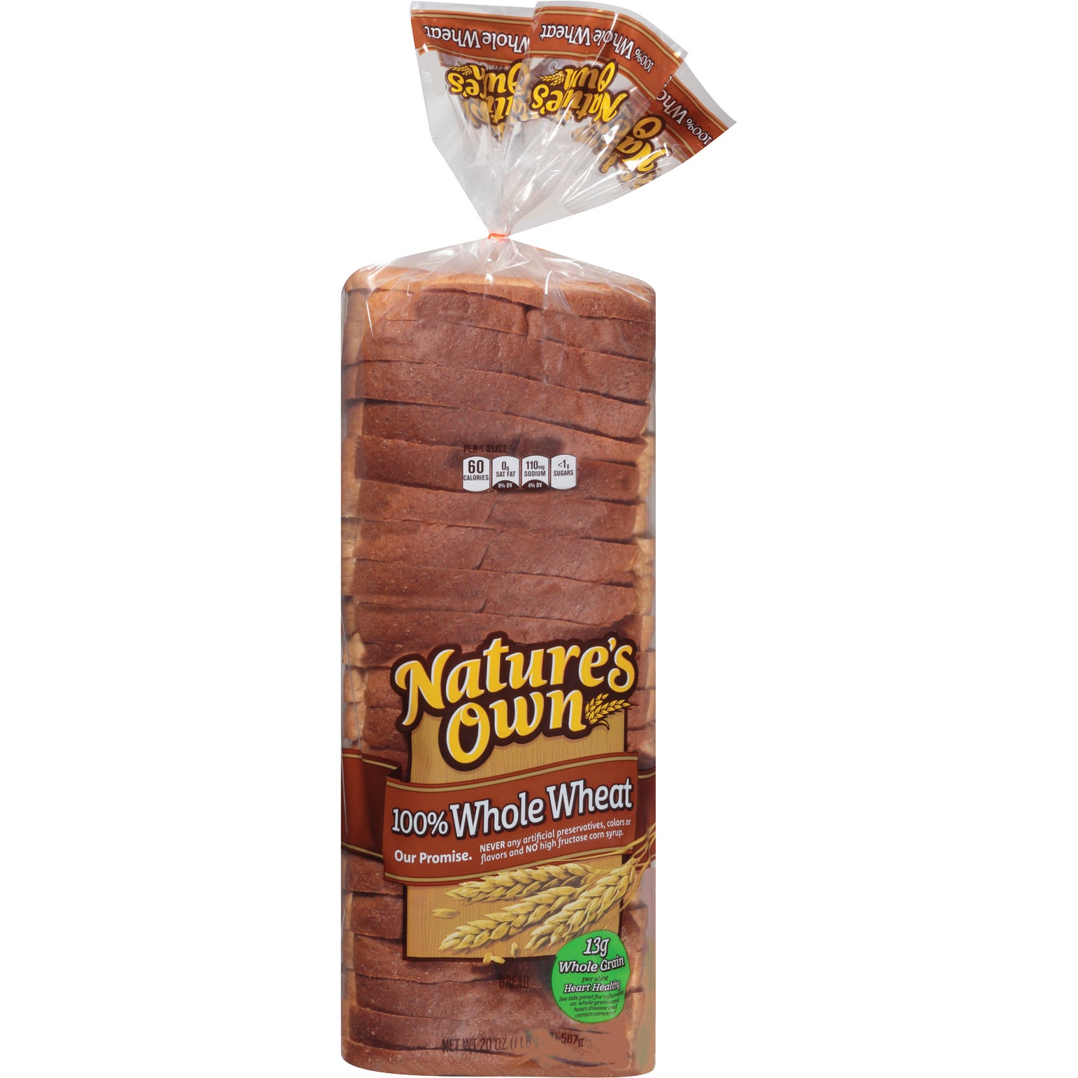 NATURE'S OWN 100% WHOLE WHEAT BREAD 20 OZ - Image 1