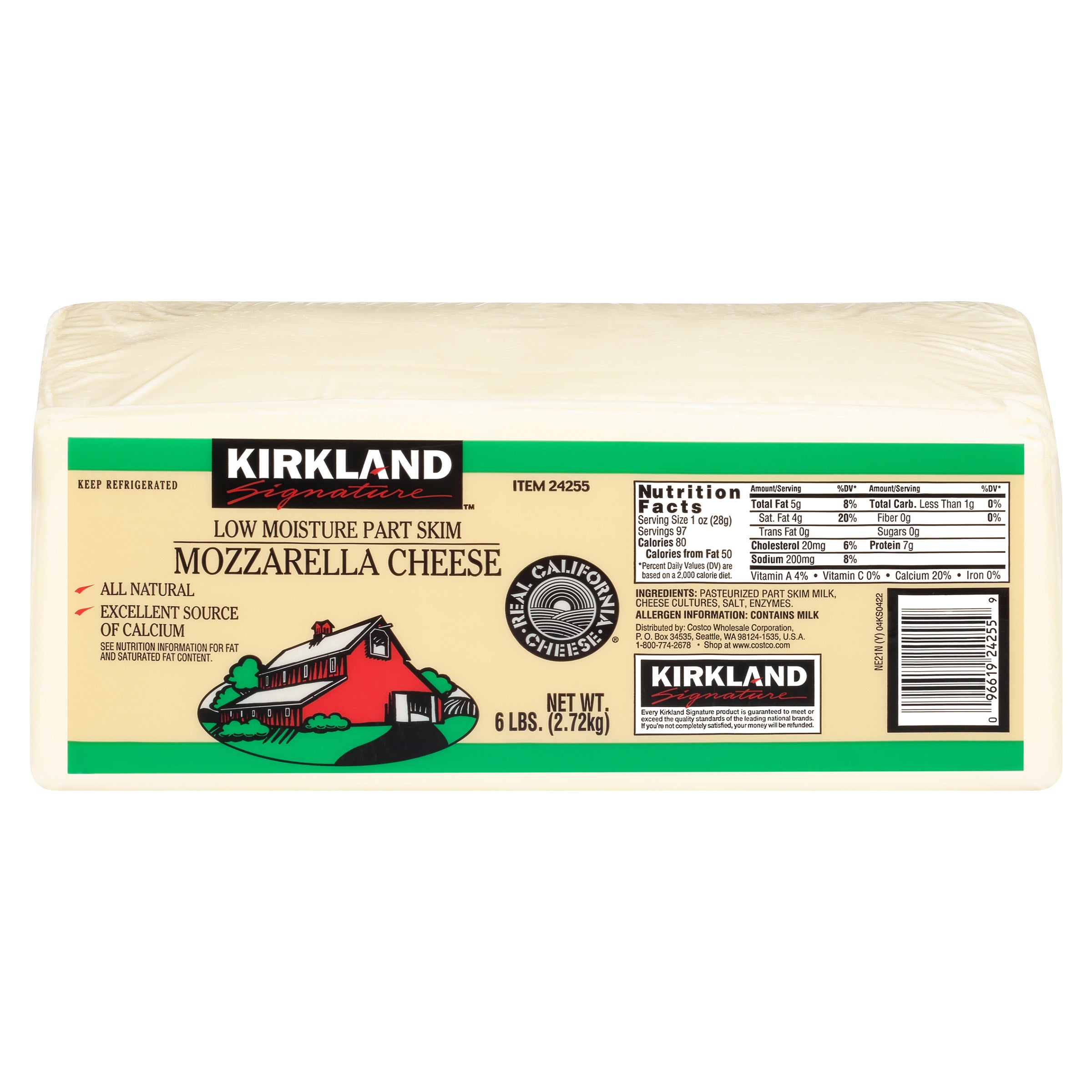 KIRKLAND SIGNATURE MOZZARELLA LOAF 6 LB - Image 1