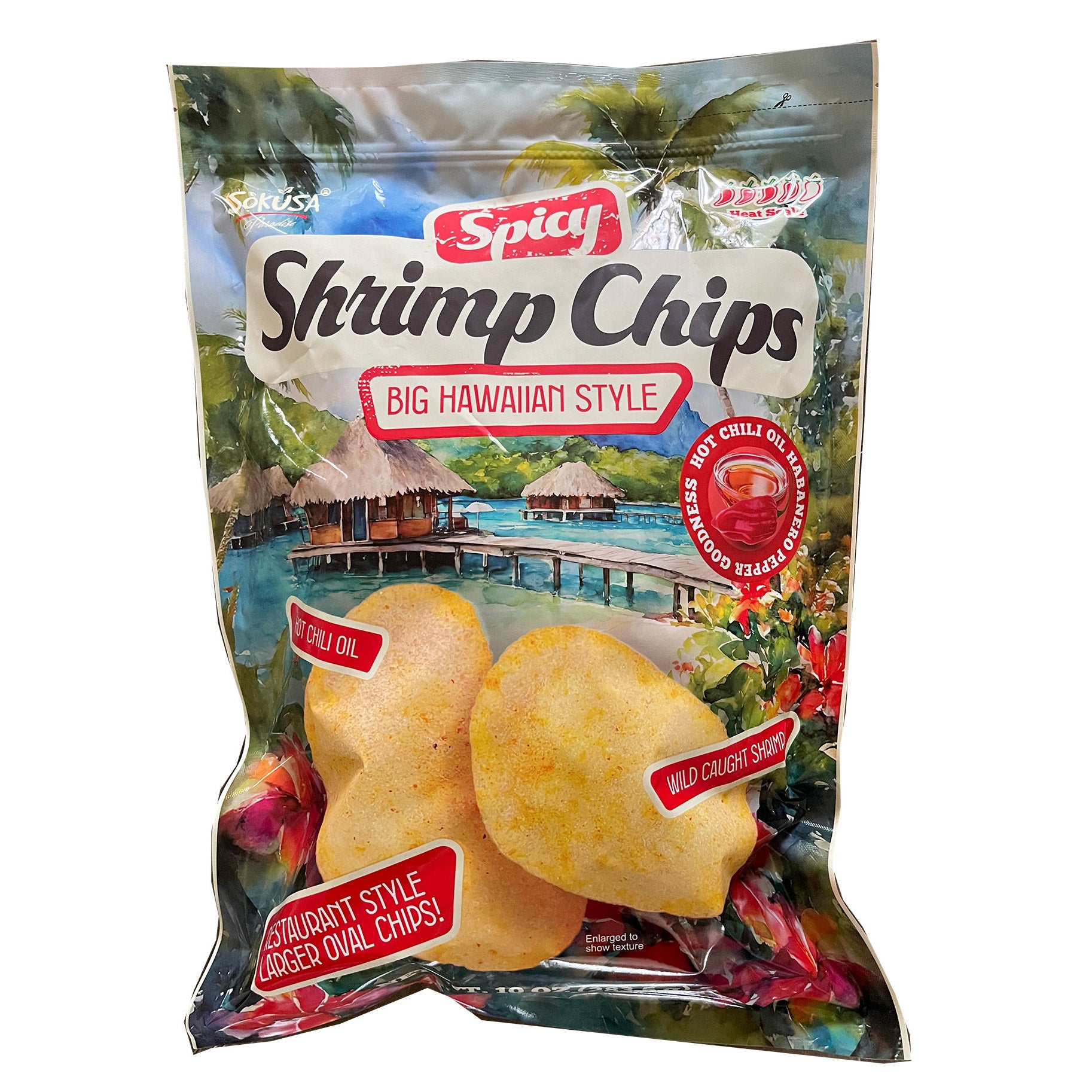 SOKUSA SPICY HAWAIIAN SHRIMP CHIPS 10 OUNCES - Image 1