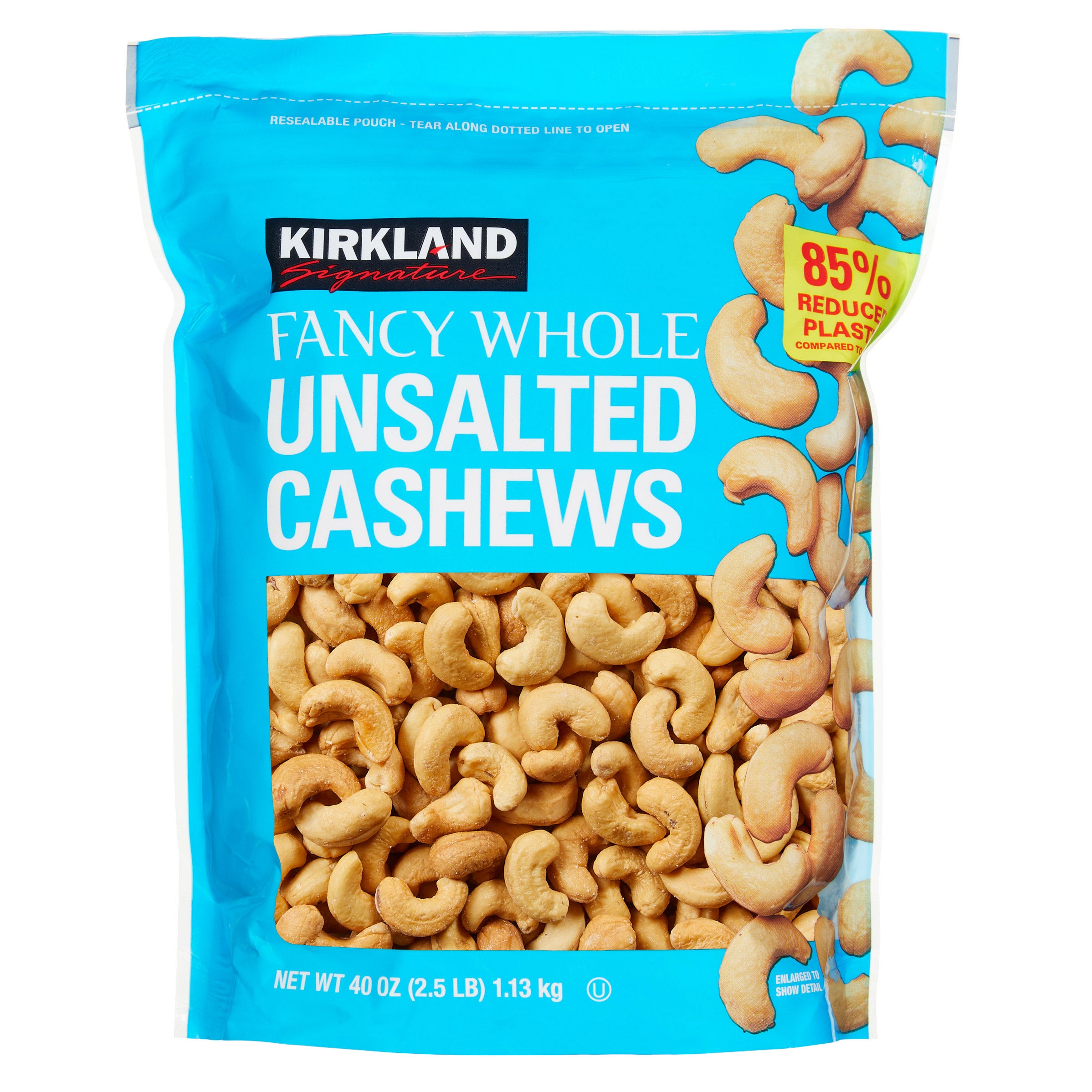 KIRKLAND SIGNATURE UNSALTED CASHEWS 2.5 POUNDS - Image 1