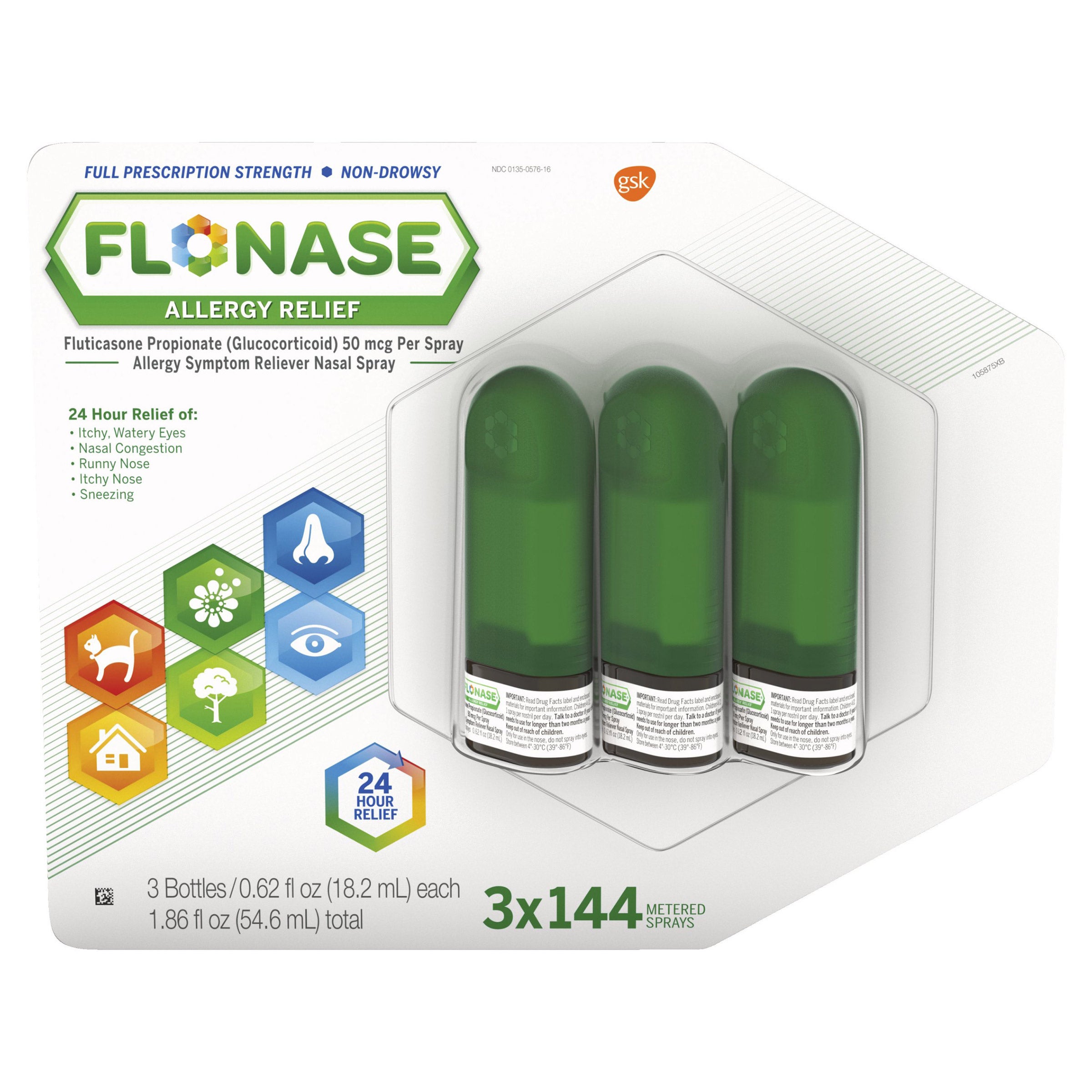 FLONASE 50MCG NASAL SPRAY 3 PK/144 METERED SPRAY - Image 1