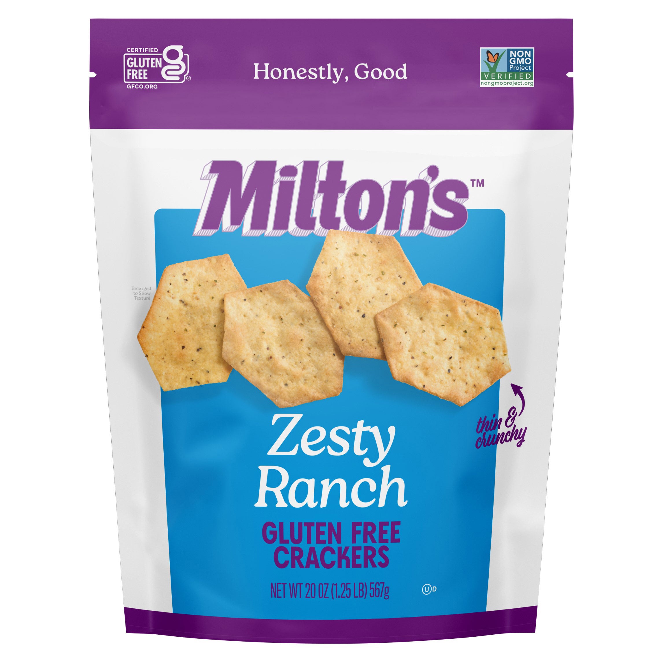 MILTON'S GLUTEN FREE ZESTY RANCH CRACKERS 20 OUNCES - Image 1