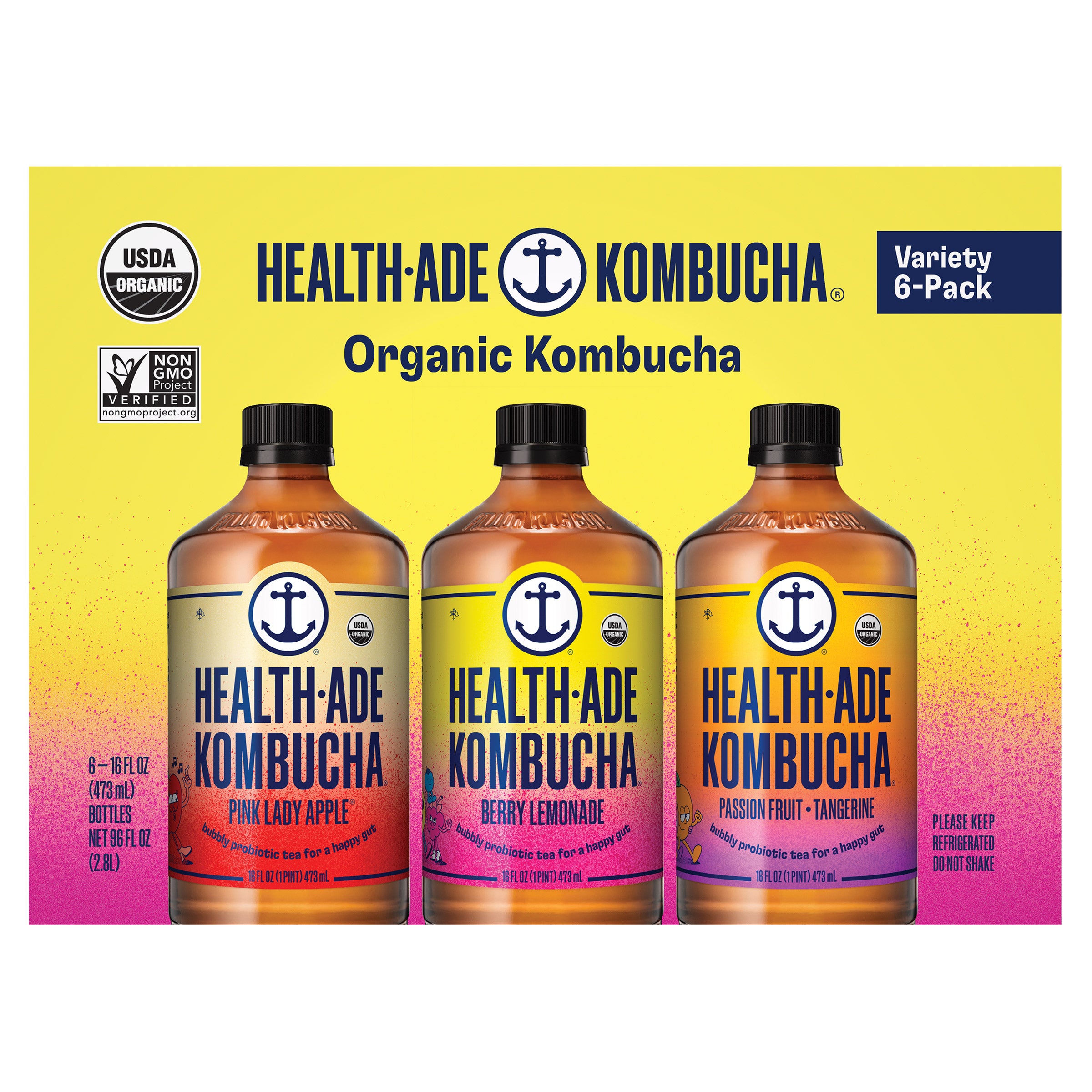 ORGANIC HEALTH-ADE KOMBUCHA VARIETY PACK 6 PACK 16 OUNCES EACH - Image 1