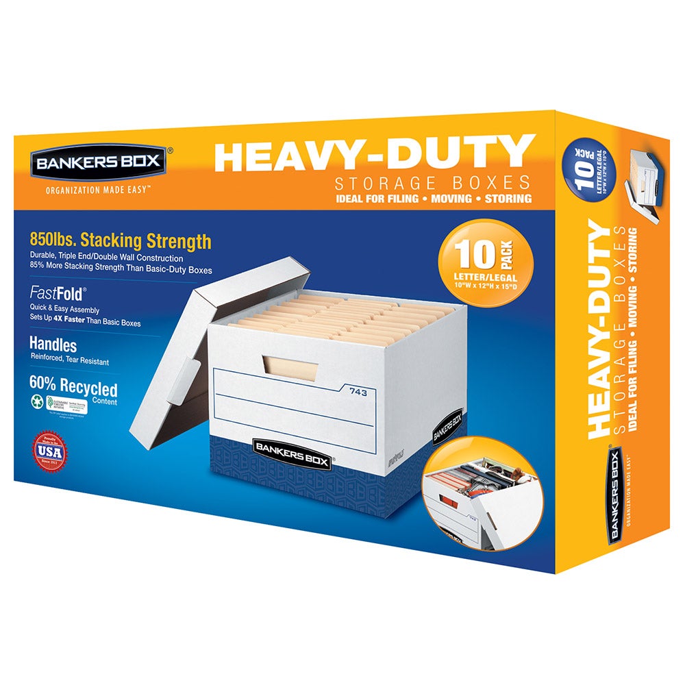 BANKERS BOX HEAVY DUTY FILE BOXES LETTER/LEGAL 10 PACK